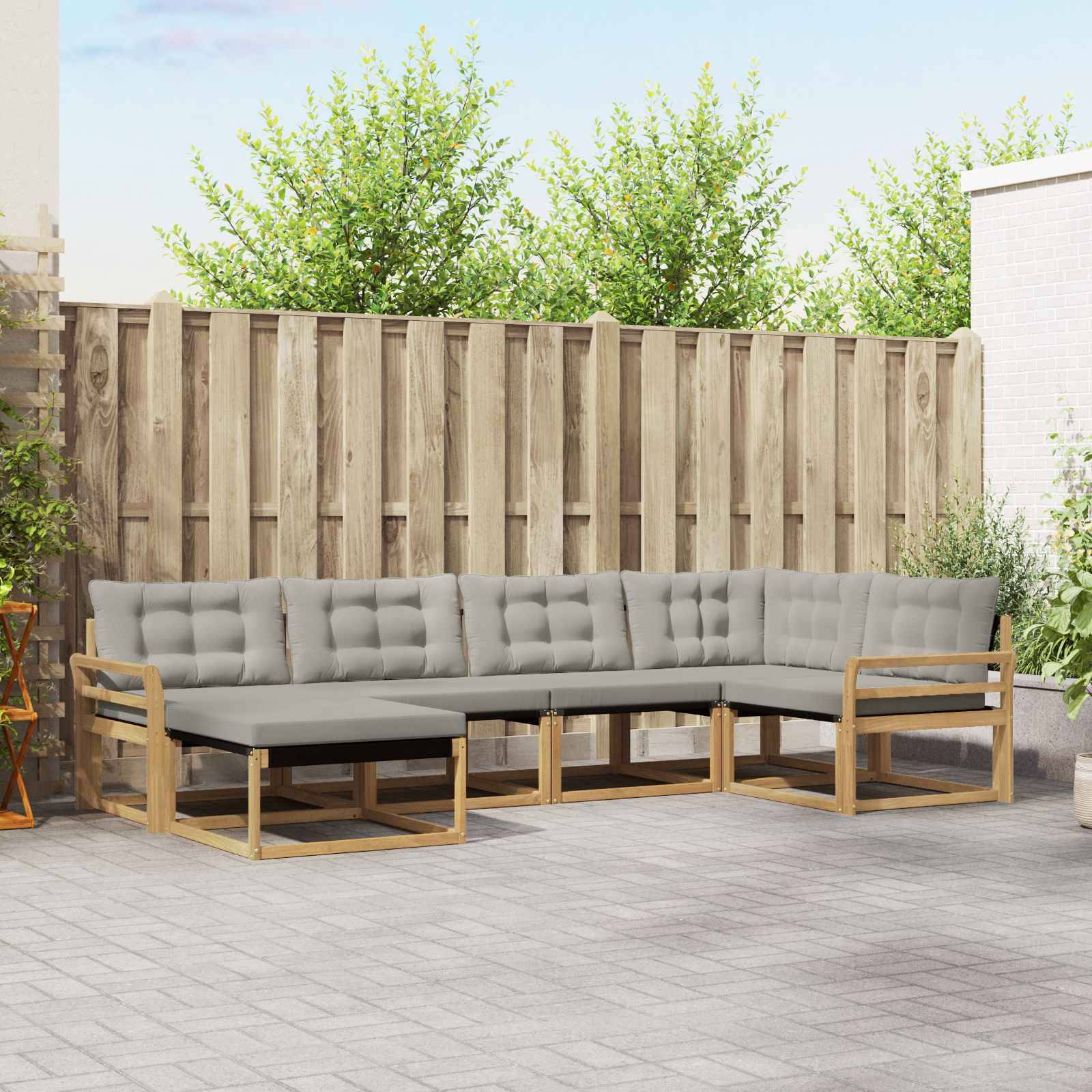 vidaXL Outdoor-Sofagarnitur 6 pcs Weiß und Hellgrau