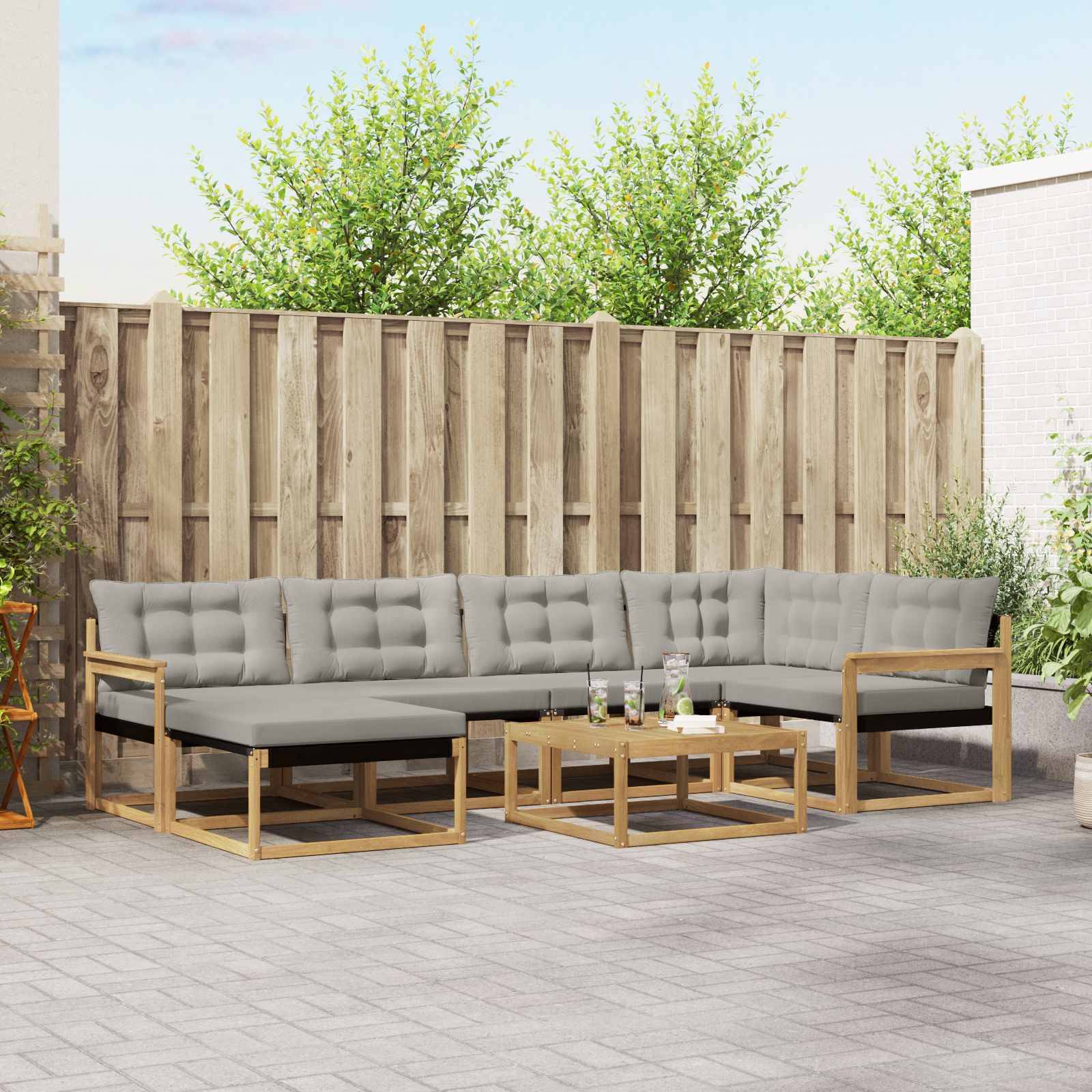 vidaXL Outdoor-Sofagarnitur 7 pcs Weiß und Hellgrau 79 x 79 x 37 cm
