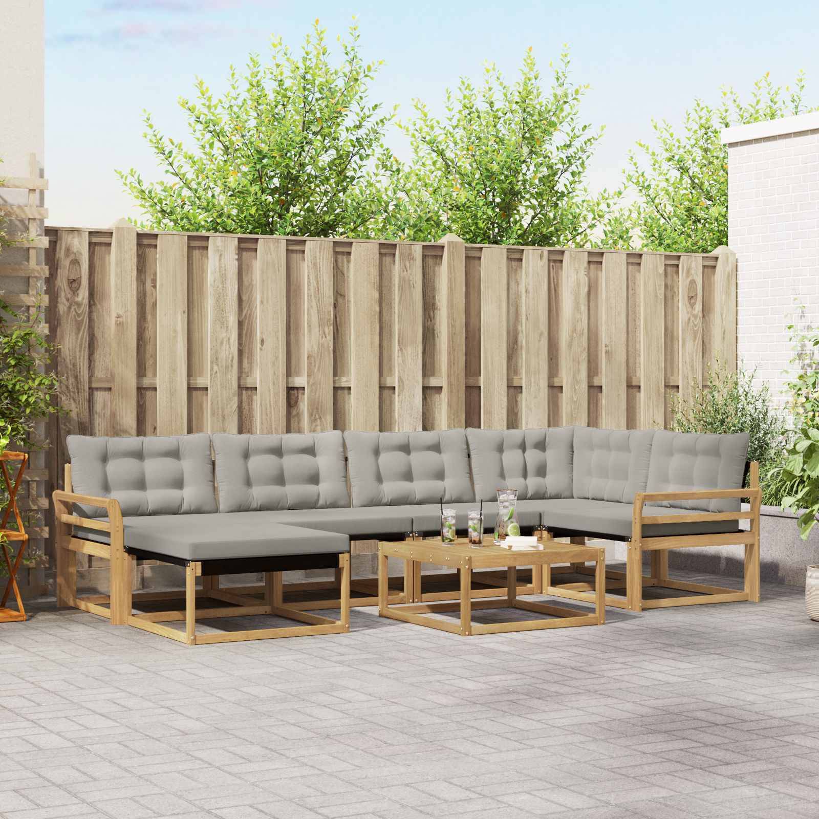 vidaXL Outdoor-Sofagarnitur 7 pcs Weiß und Hellgrau 79 x 79 x 37 cm
