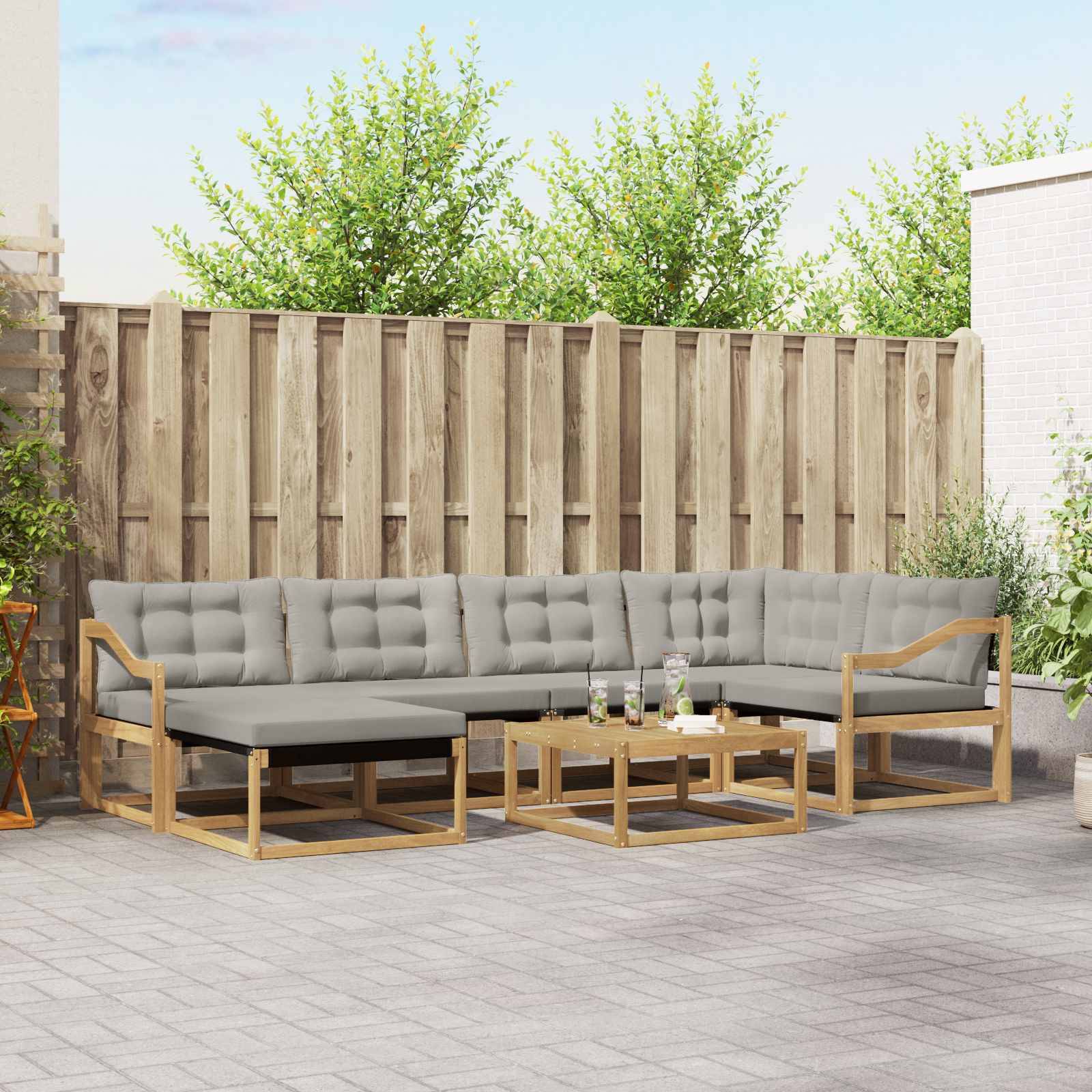 vidaXL Outdoor-Sofagarnitur 7 pcs Weiß und Hellgrau 79 x 79 x 37 cm