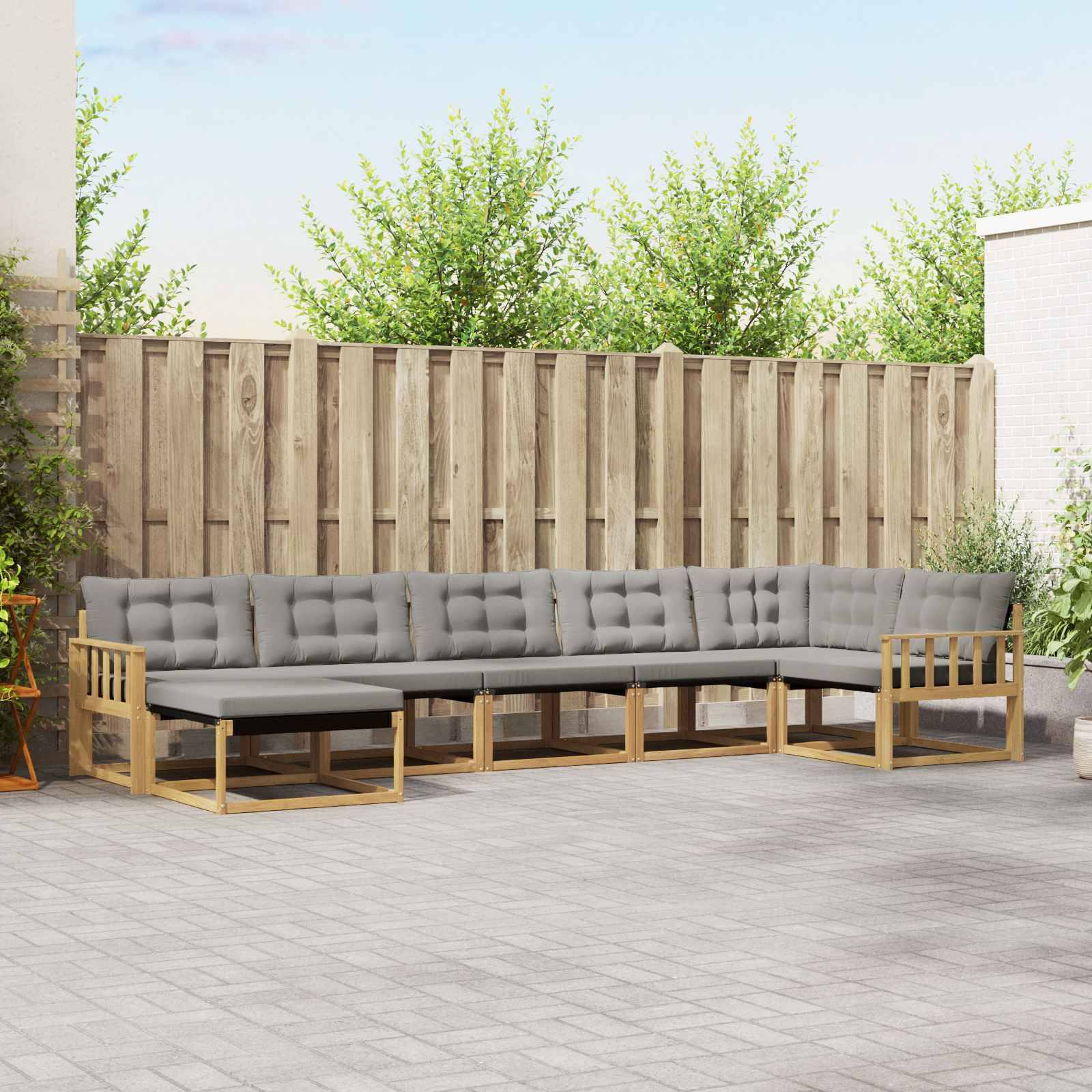vidaXL Outdoor-Sofagarnitur 7 pcs Weiß und Hellgrau