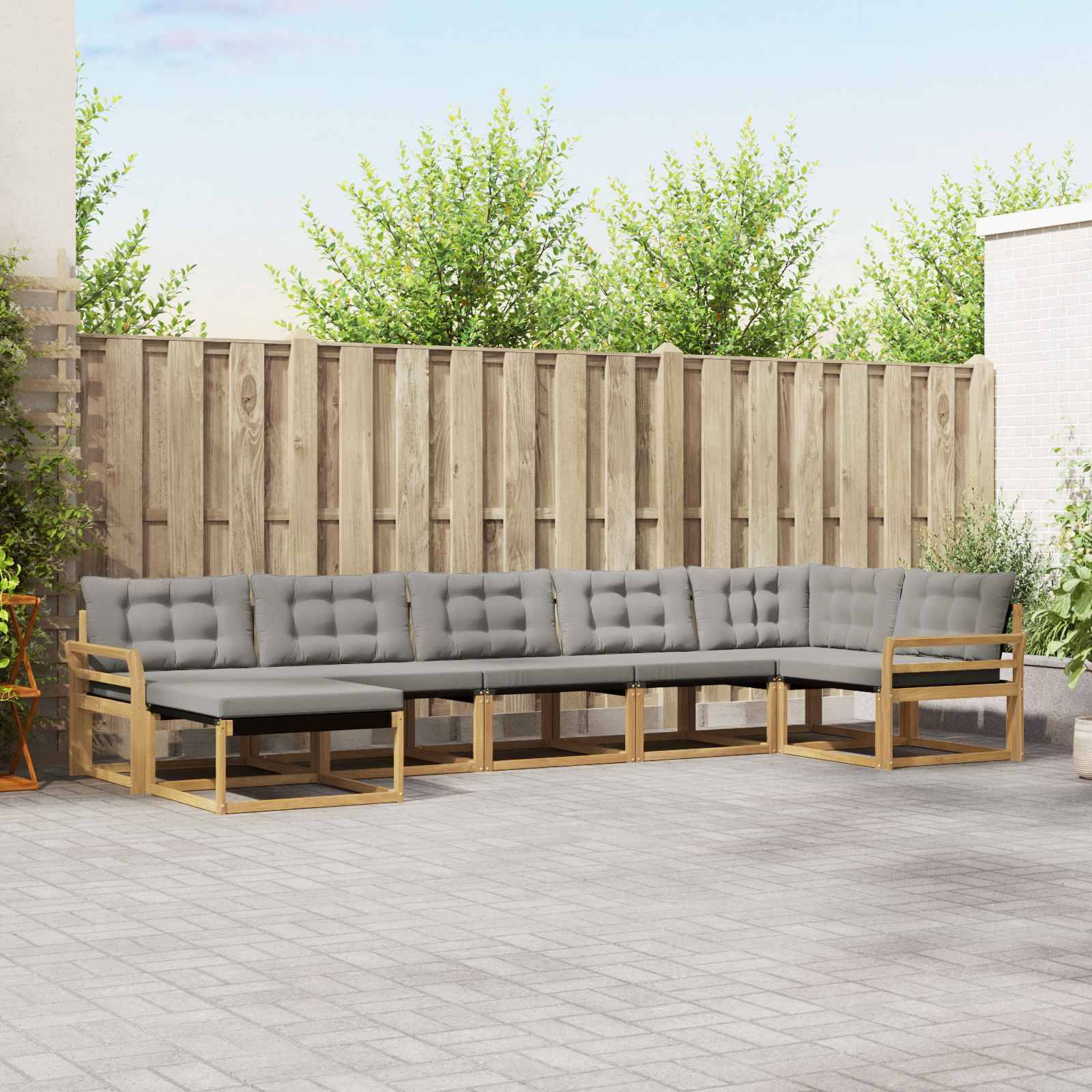 vidaXL Outdoor-Sofagarnitur 7 pcs Weiß und Hellgrau