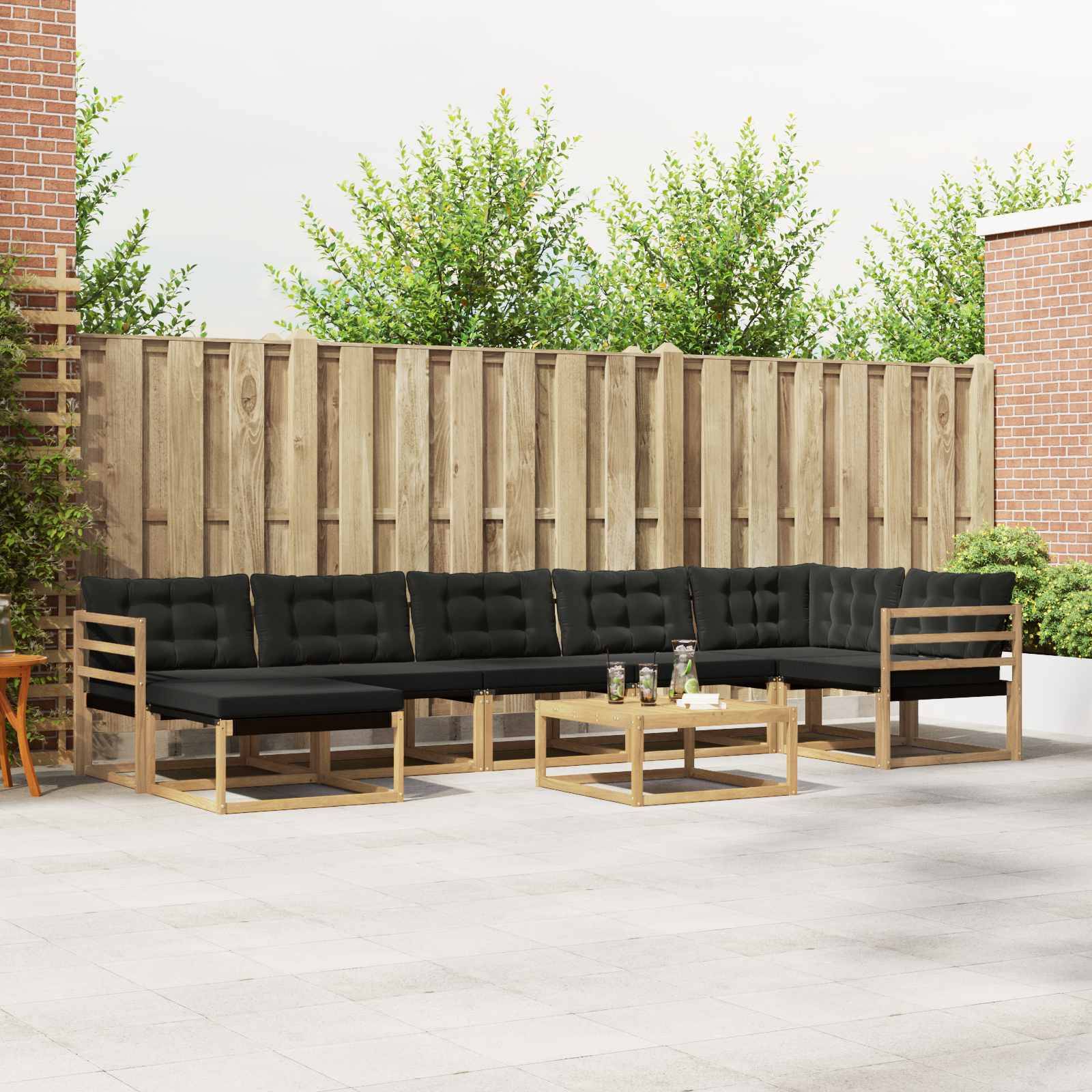 vidaXL Outdoor-Sofagarnitur 8 pcs Weiß und Schwarz Massivholz Akazie