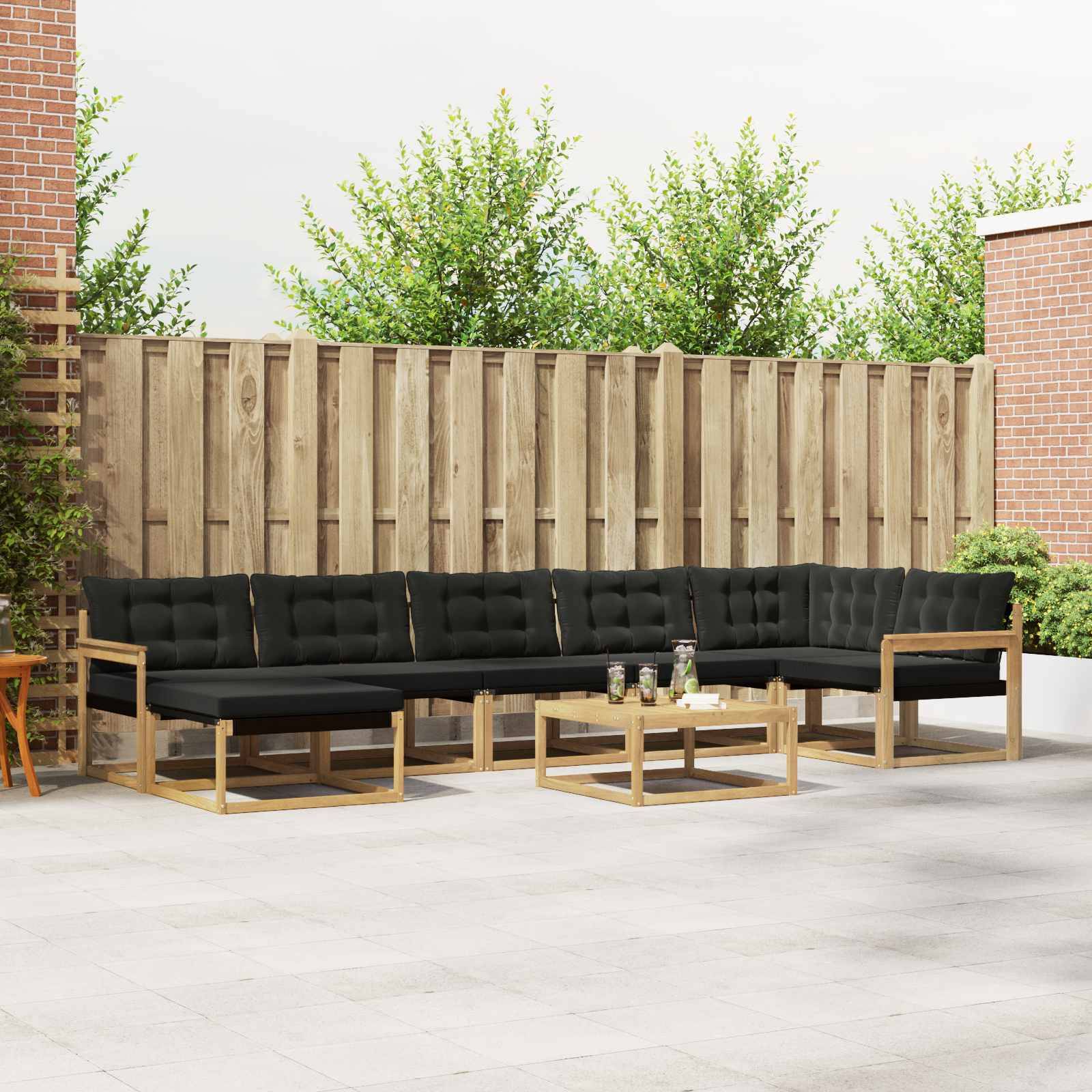 vidaXL Outdoor-Sofagarnitur 8 pcs Weiß und Schwarz Massivholz Akazie
