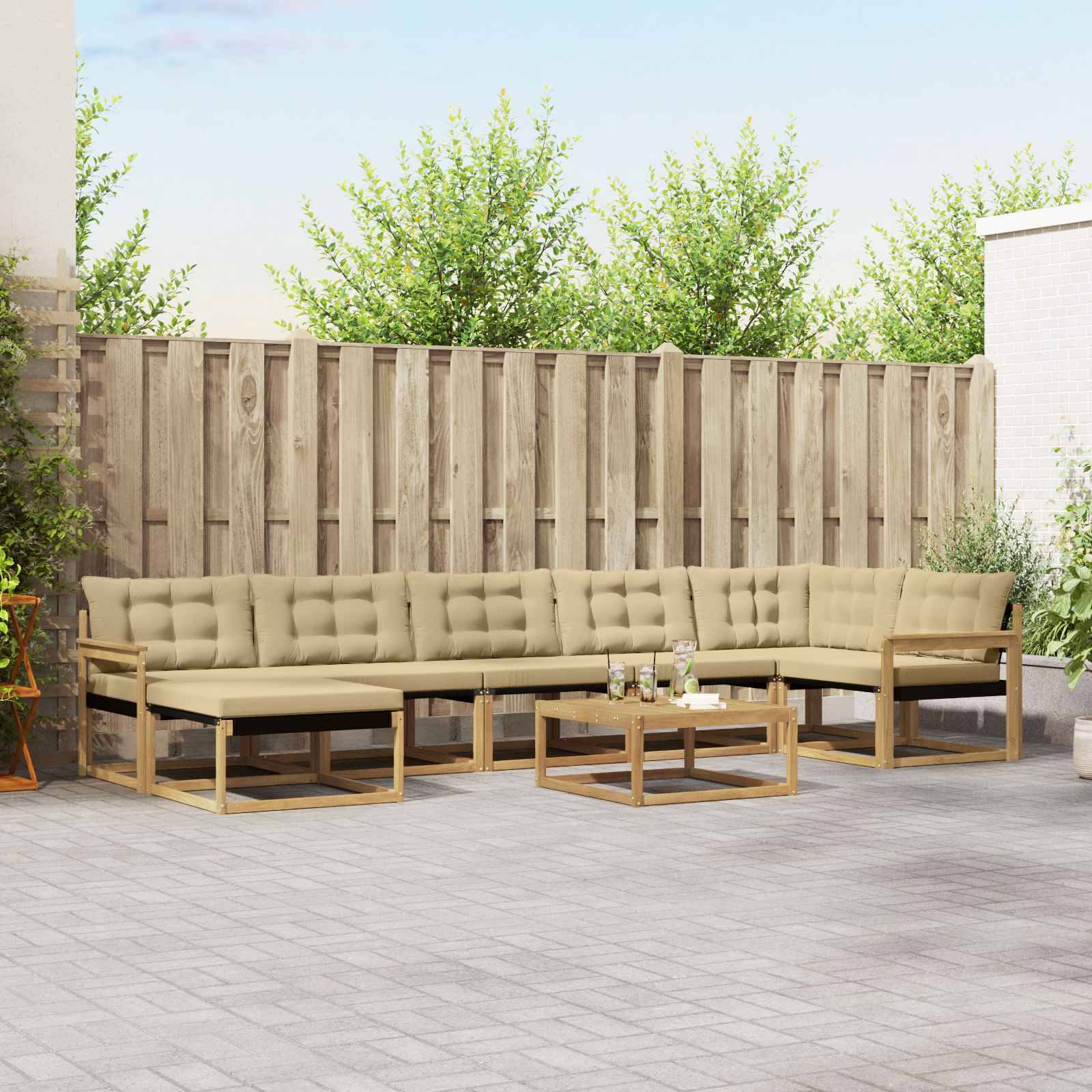 vidaXL Outdoor-Sofagarnitur 8 pcs Weiß und Beige Massivholz Akazie