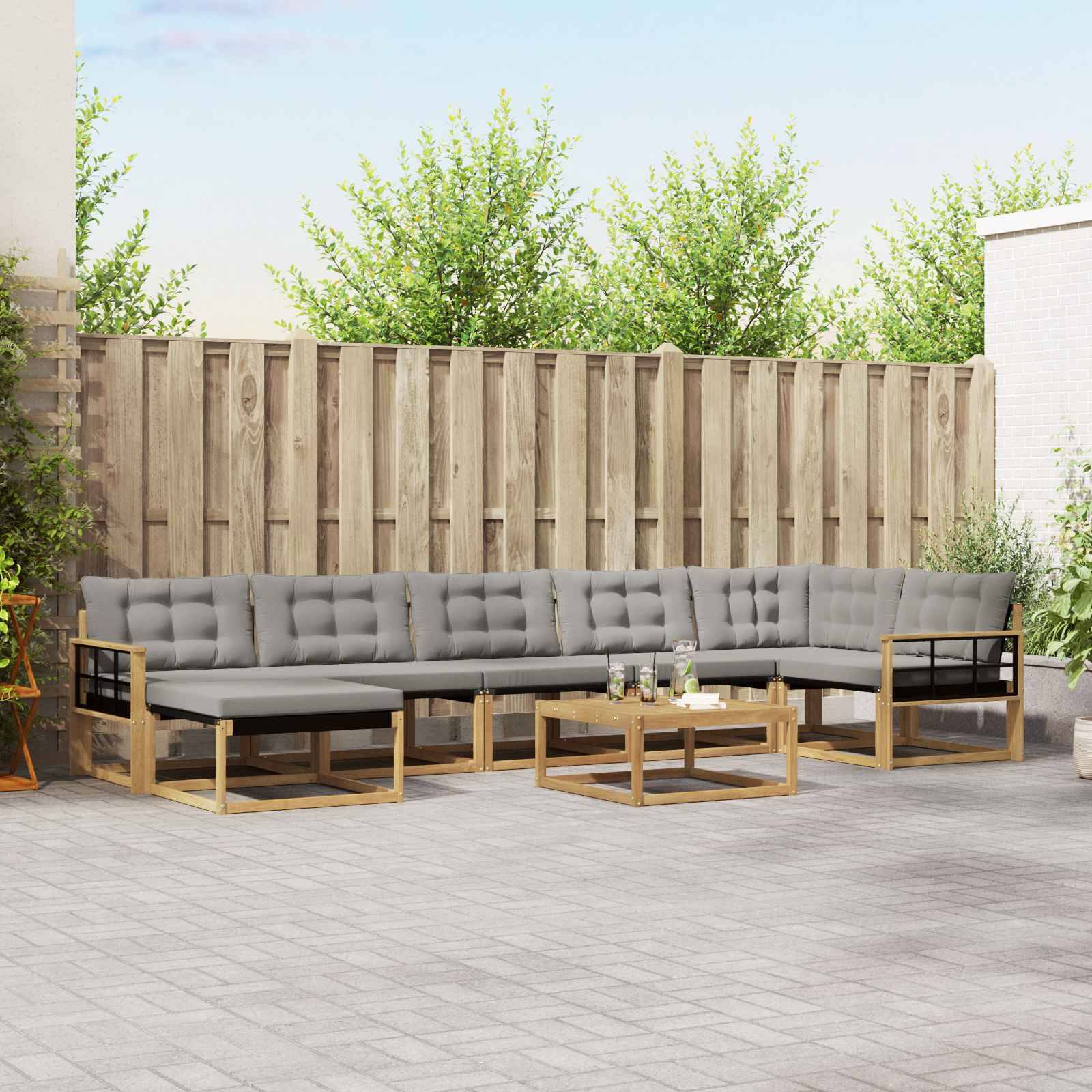 vidaXL Outdoor-Sofagarnitur 8 pcs Weiß und Hellgrau 79 x 79 x 37 cm