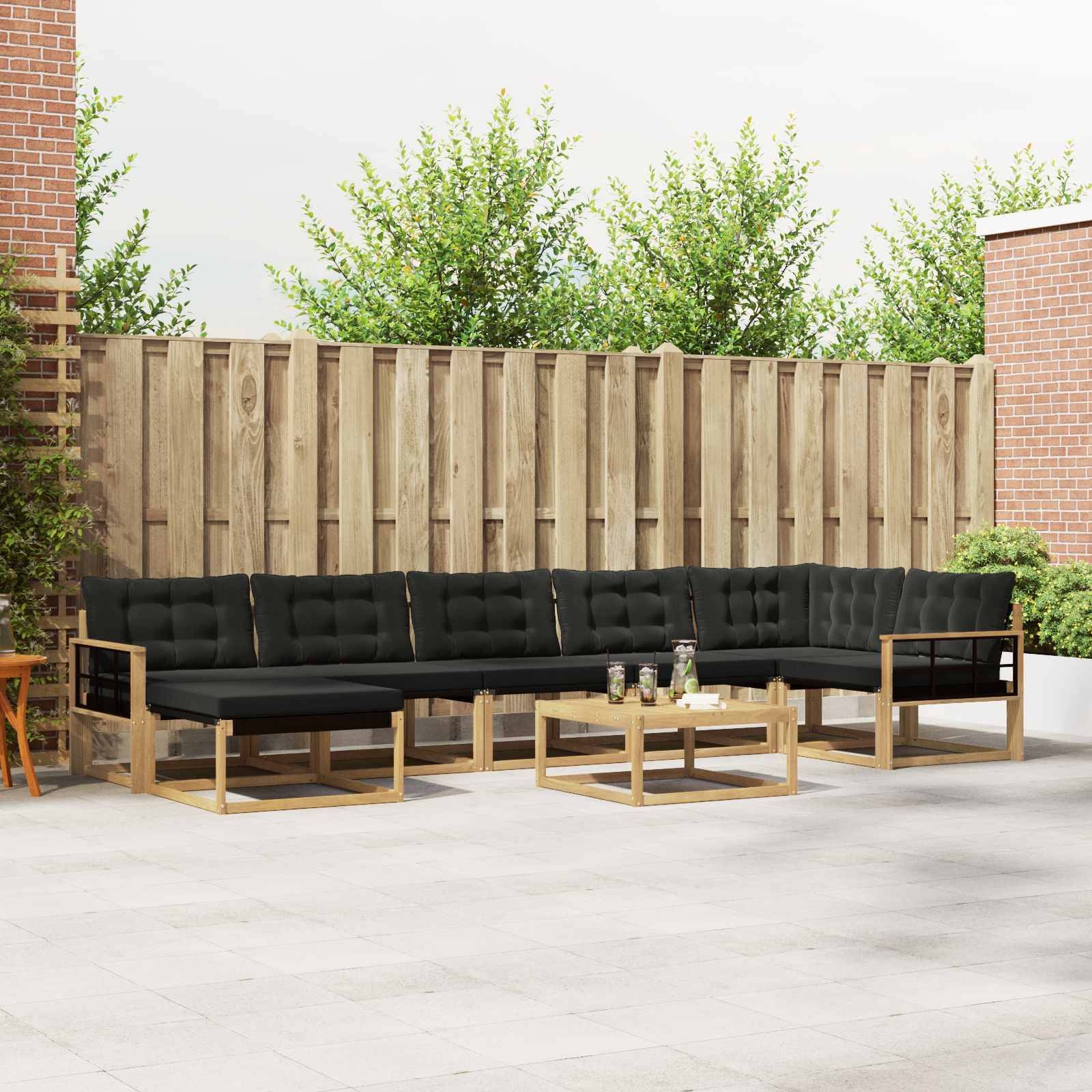 vidaXL Outdoor-Sofagarnitur 8 pcs Weiß und Schwarz Massivholz Akazie