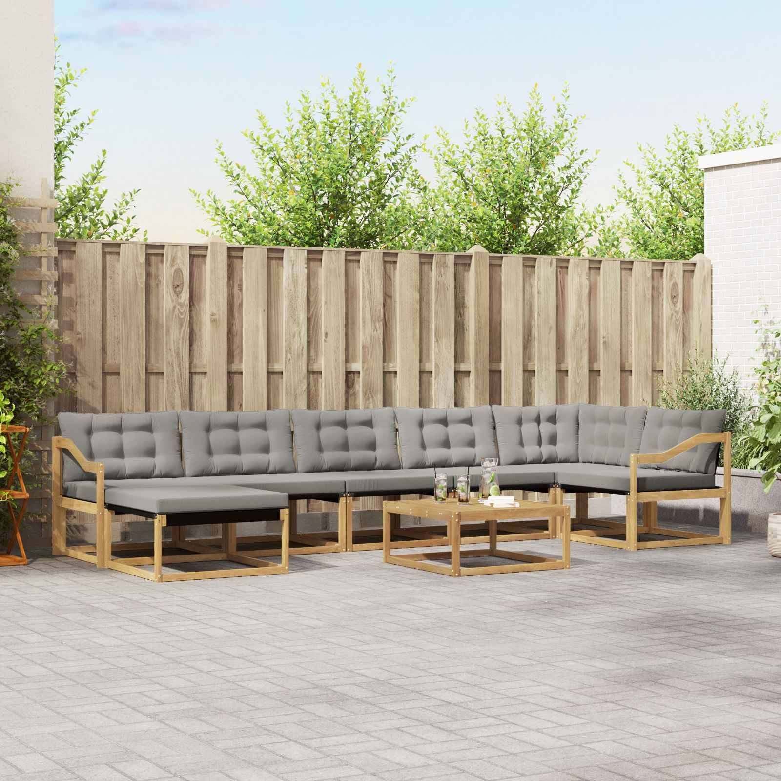 vidaXL Outdoor-Sofagarnitur 8 pcs Weiß und Hellgrau 79 x 79 x 37 cm