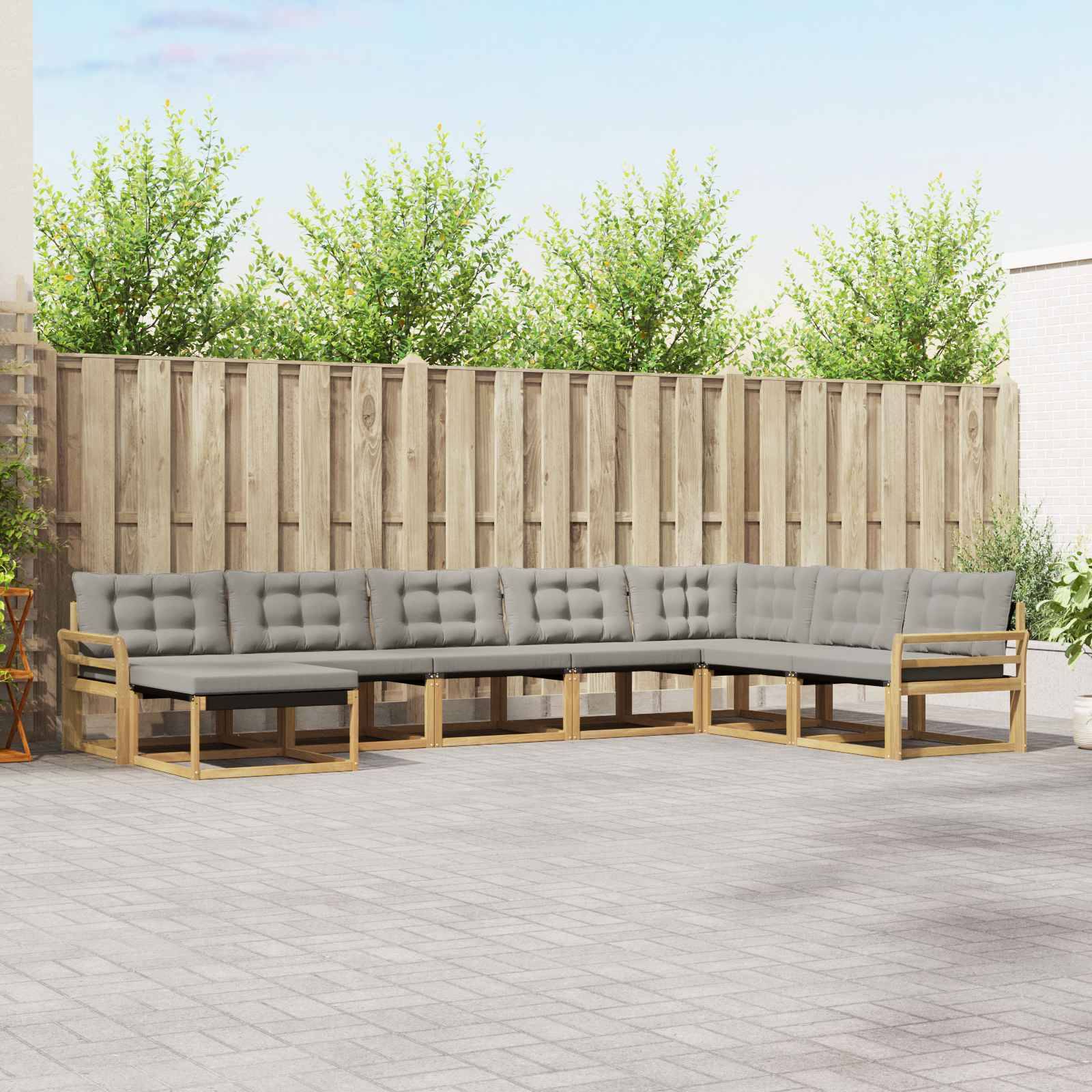 vidaXL Outdoor-Sofagarnitur 8 pcs Weiß und Hellgrau 408 x 250 x 73 cm