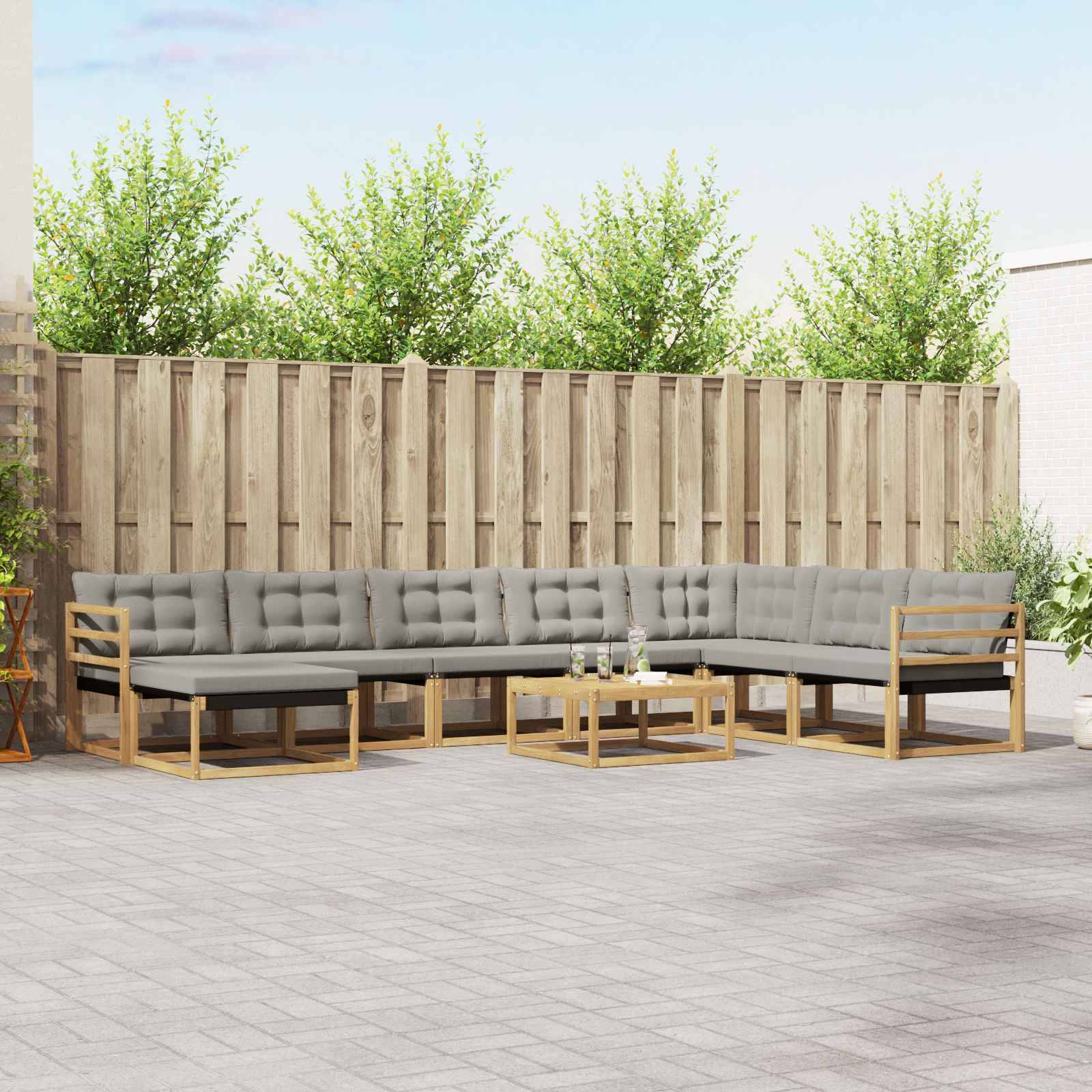 vidaXL Outdoor-Sofagarnitur 9 pcs Weiß und Hellgrau Massivholz Akazie