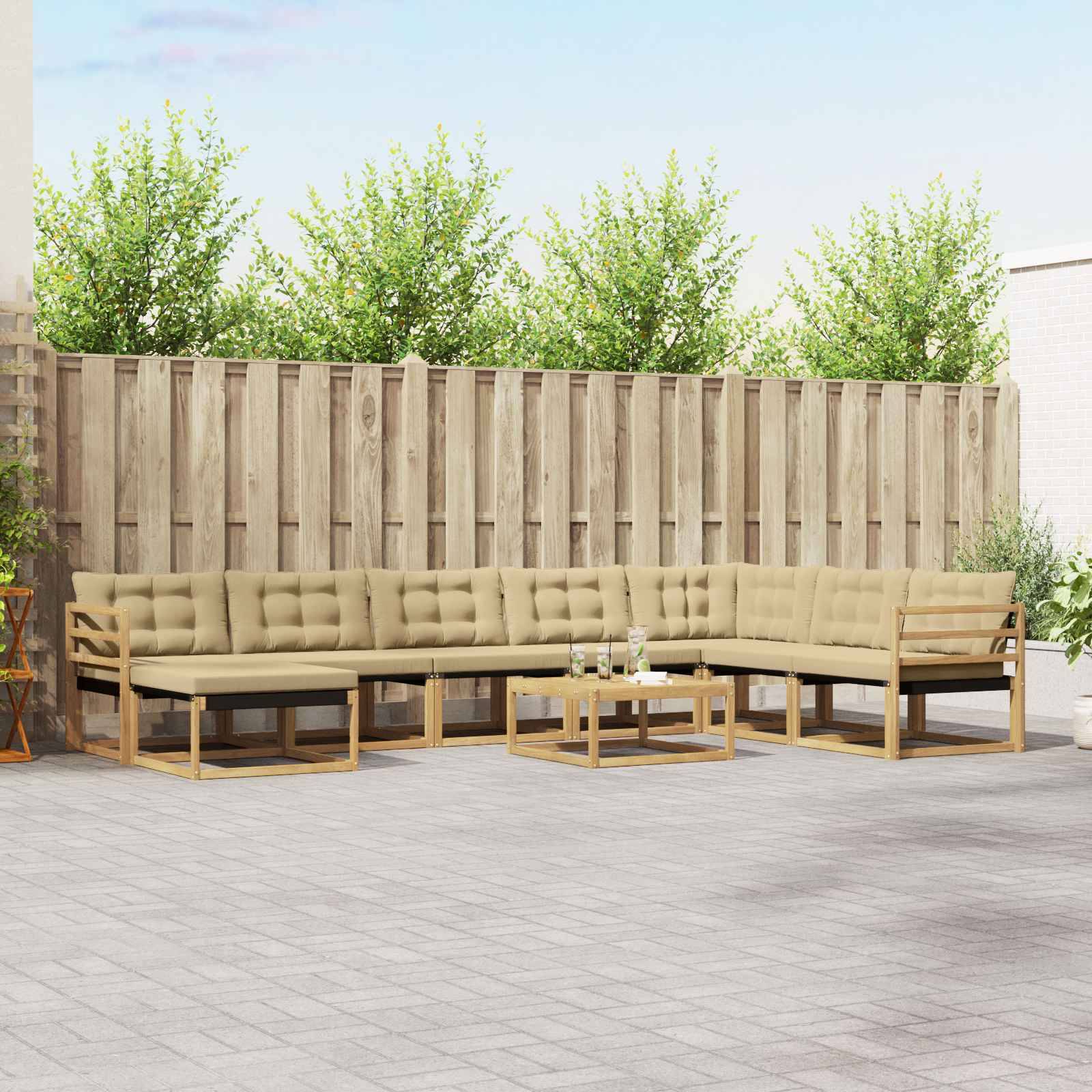 vidaXL Outdoor-Sofagarnitur 9 pcs Weiß und Beige Massivholz Akazie