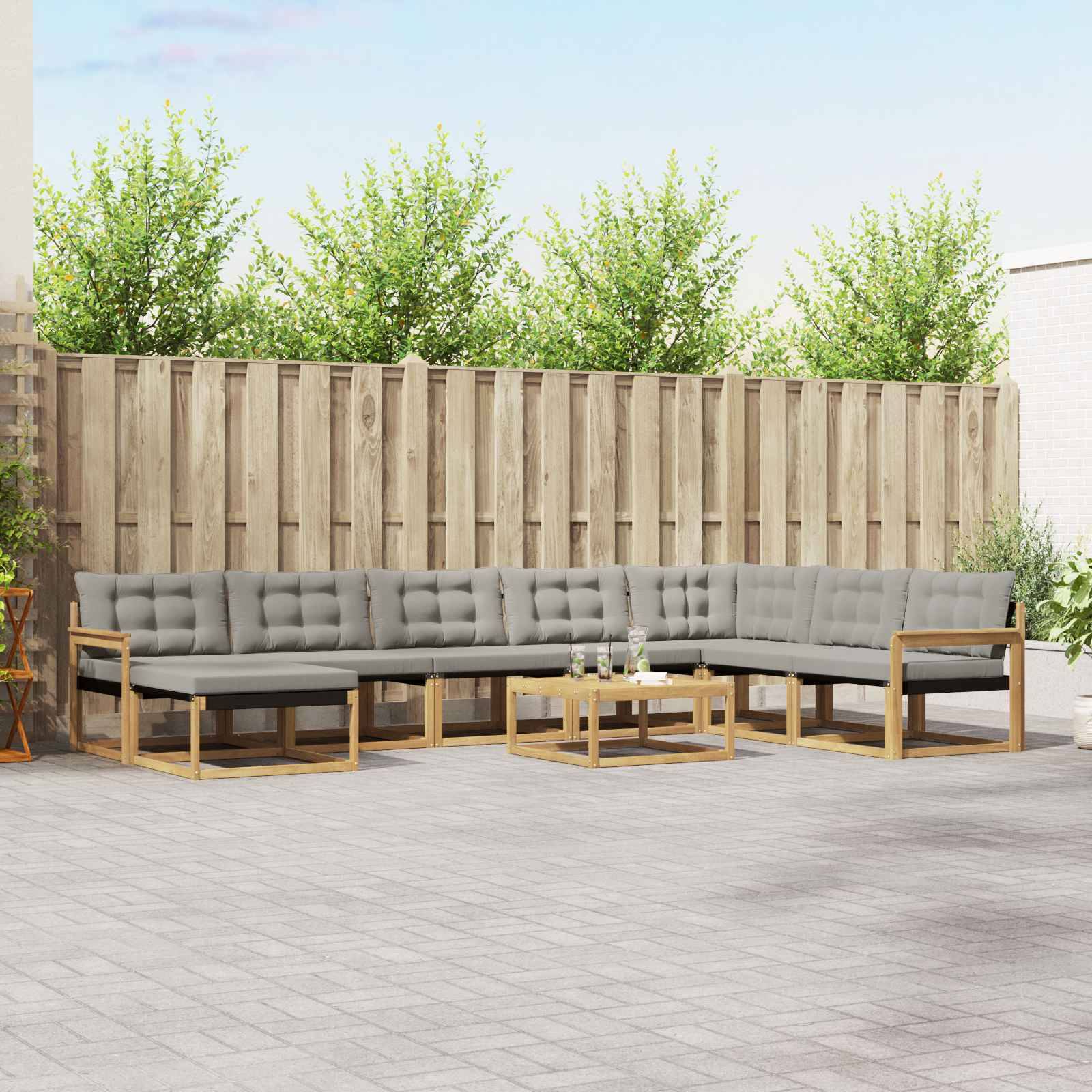 vidaXL Outdoor-Sofagarnitur 9 pcs Weiß und Hellgrau Massivholz Akazie