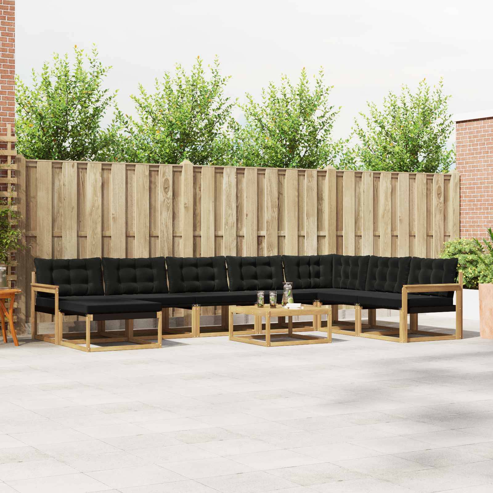 vidaXL Outdoor-Sofagarnitur 9 pcs Weiß und Schwarz Massivholz Akazie