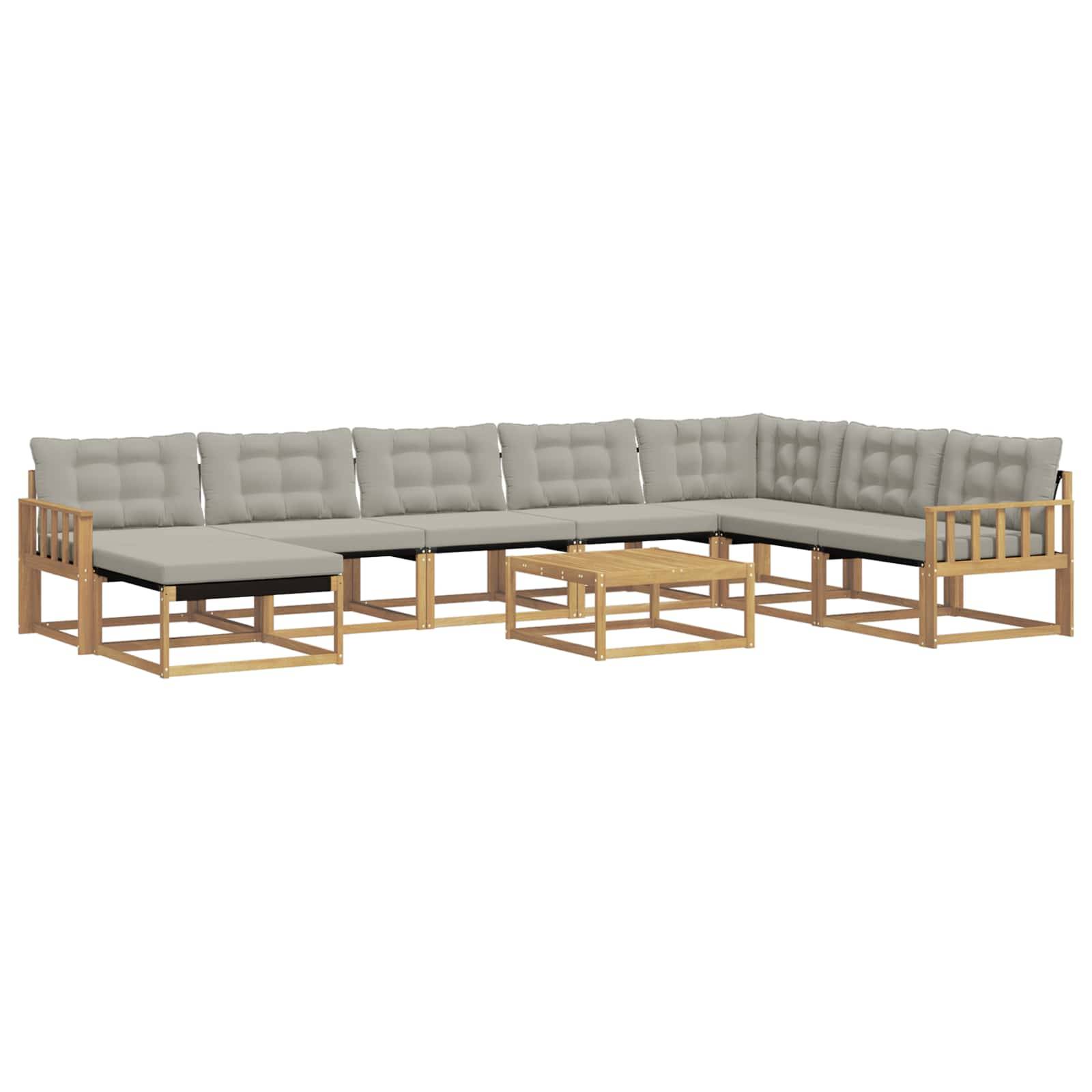 vidaXL Outdoor-Sofagarnitur 9 pcs Weiß und Hellgrau Massivholz Akazie