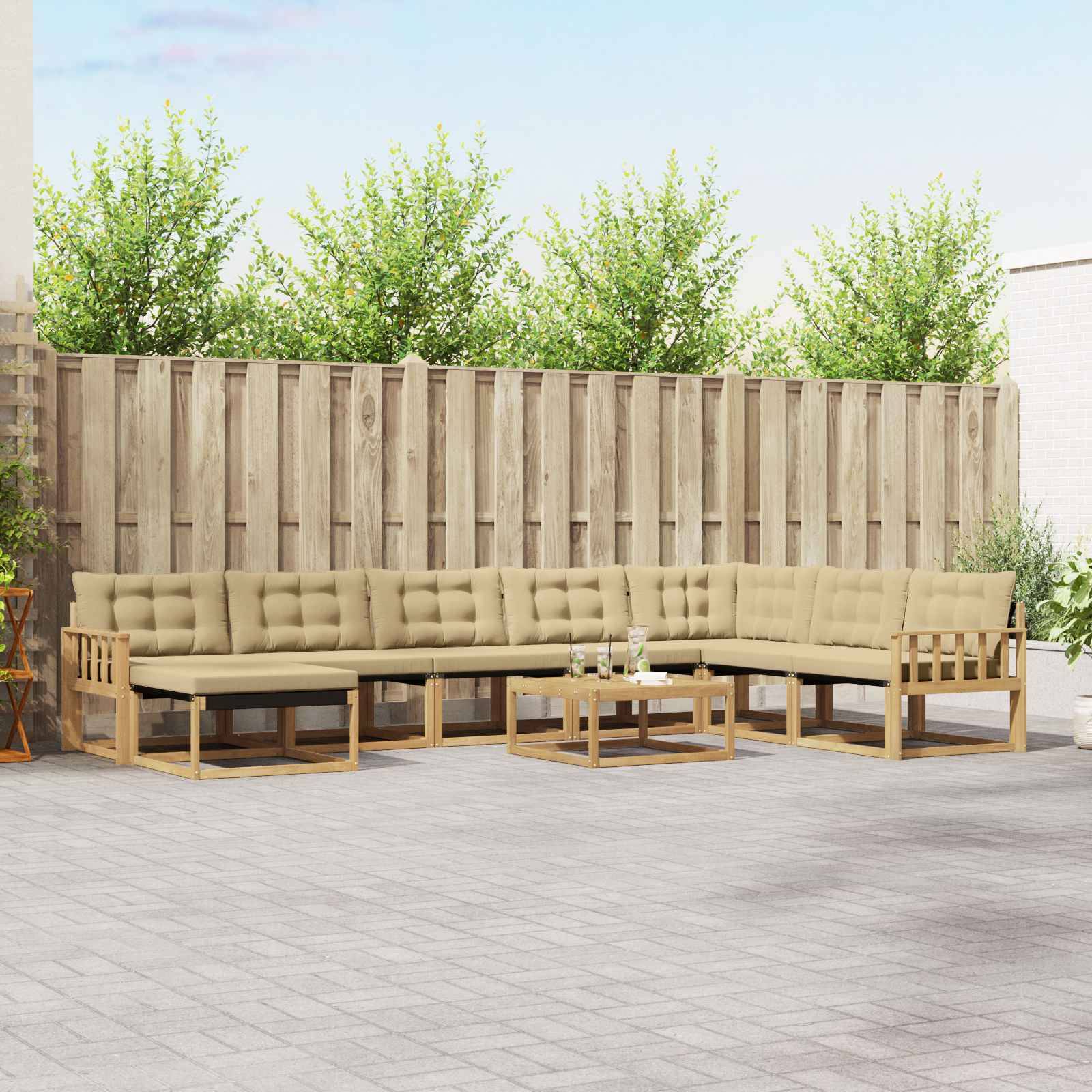 vidaXL Outdoor-Sofagarnitur 9 pcs Weiß und Beige Massivholz Akazie