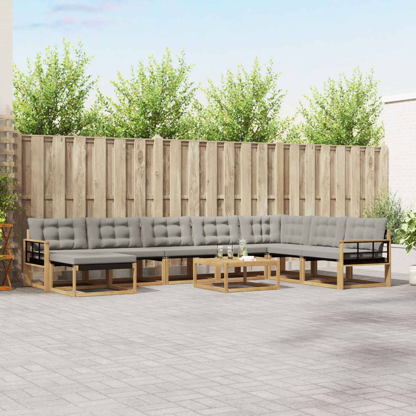 vidaXL Outdoor-Sofagarnitur 9 pcs Weiß und Hellgrau 79 x 79 x 37 cm