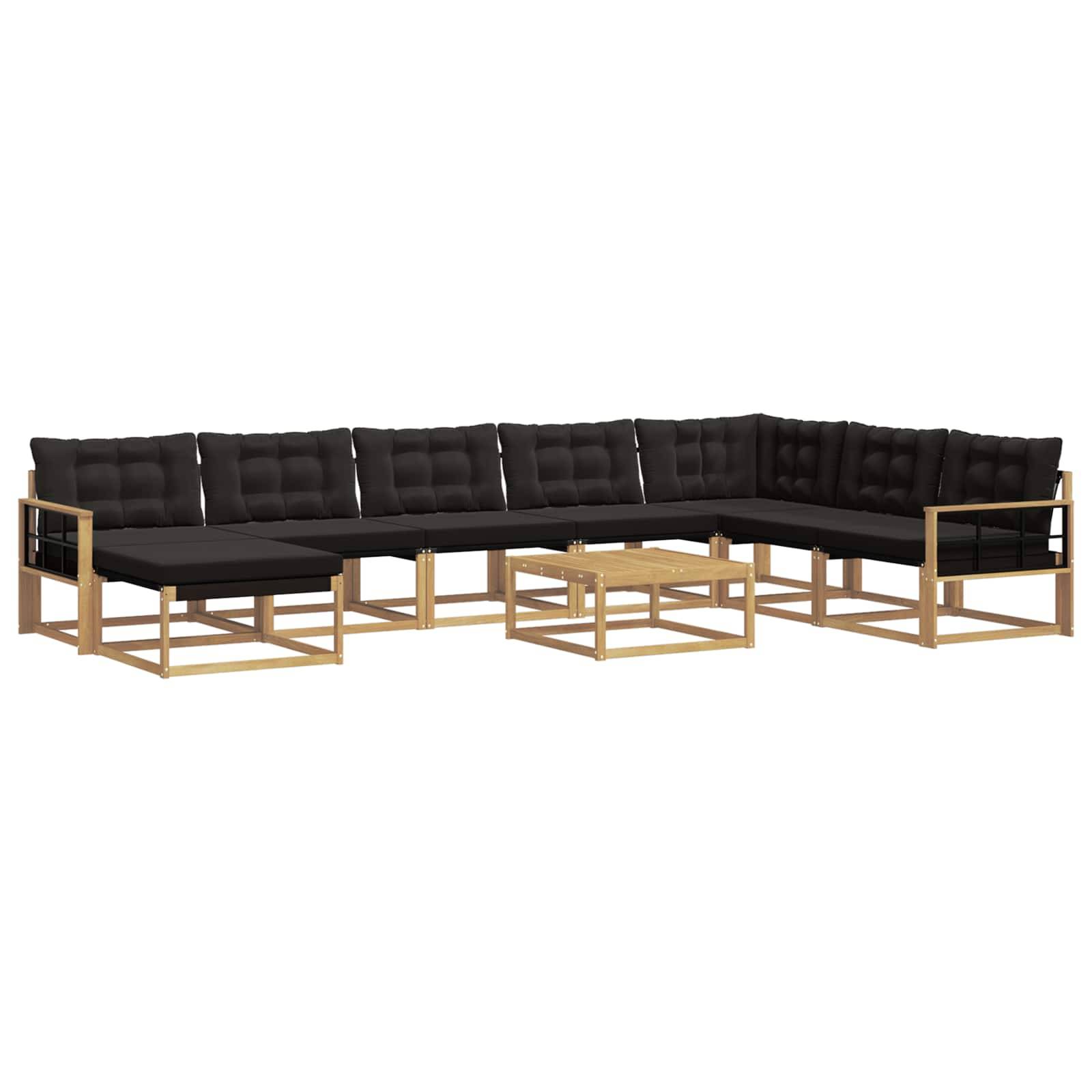 vidaXL Outdoor-Sofagarnitur 9 pcs Weiß und Schwarz Massivholz Akazie