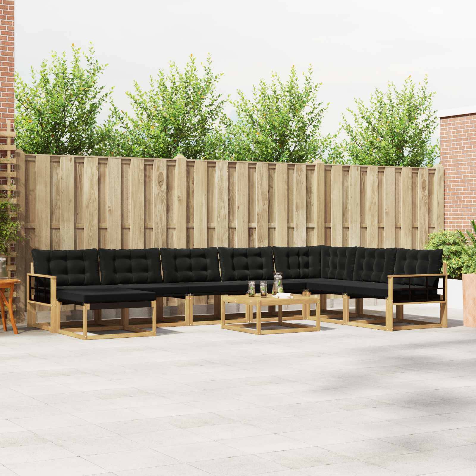 vidaXL Outdoor-Sofagarnitur 9 pcs Weiß und Schwarz Massivholz Akazie