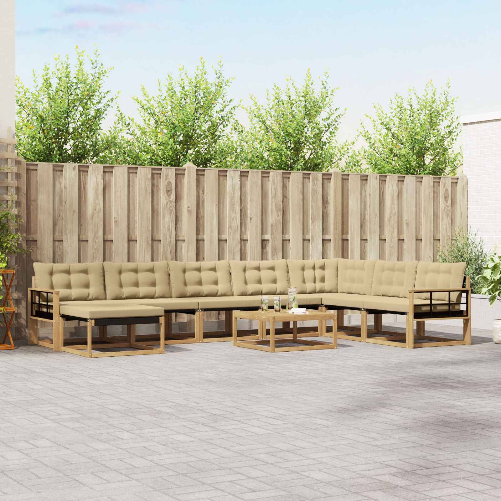 vidaXL Outdoor-Sofagarnitur 9 pcs Weiß und Beige Massivholz Akazie