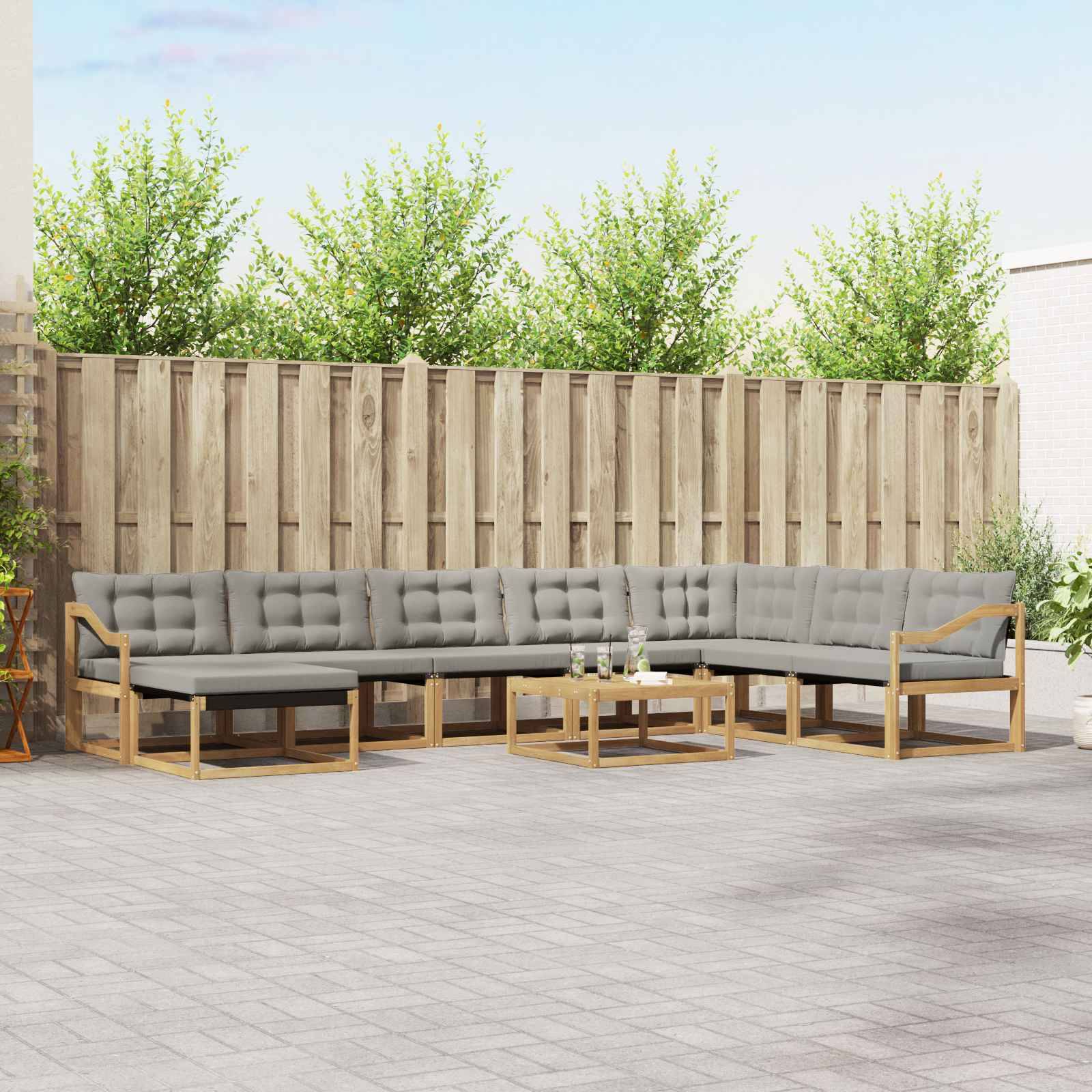 vidaXL Outdoor-Sofagarnitur 9 pcs Weiß und Hellgrau 79 x 79 x 37 cm