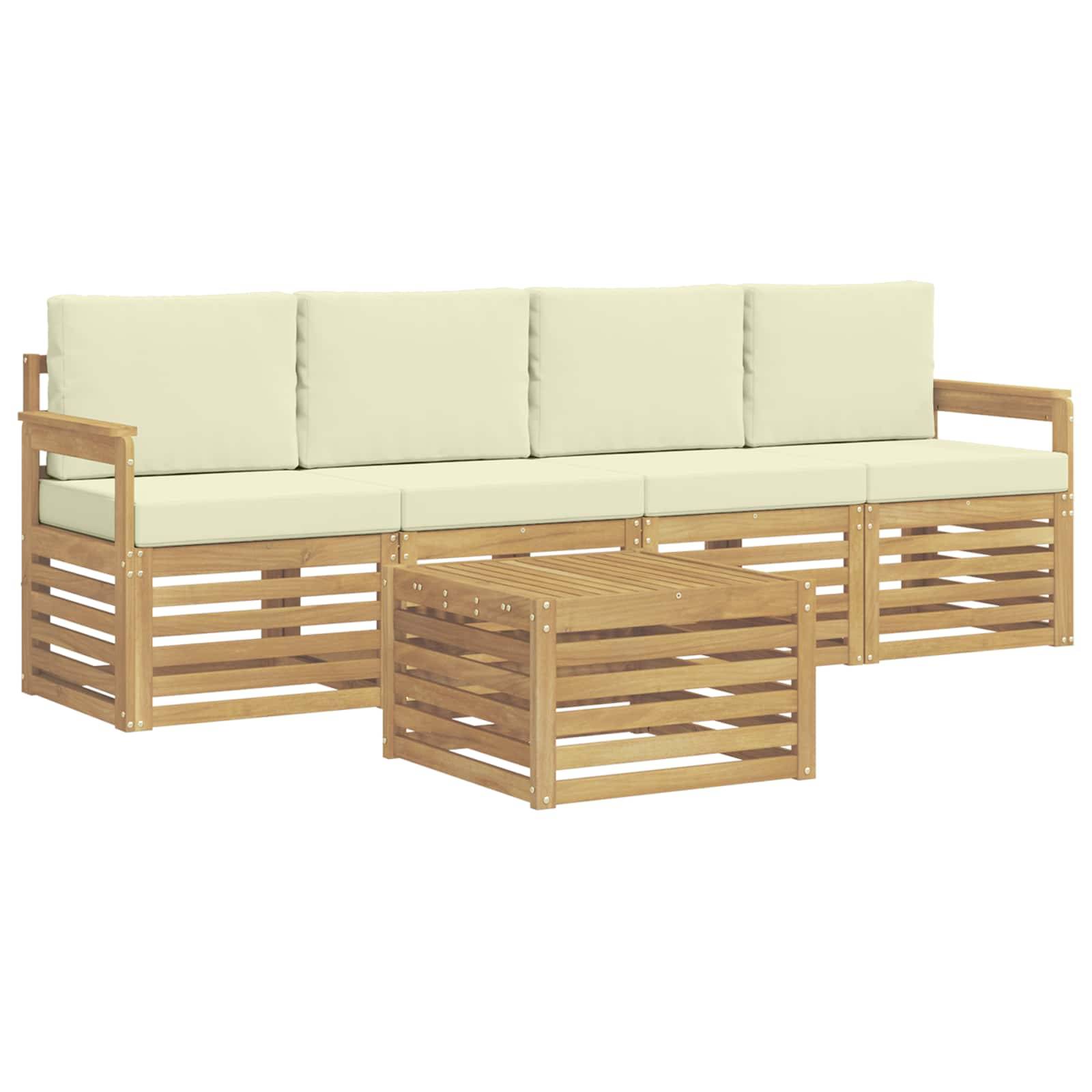 vidaXL Outdoor-Sofagarnitur mit Kissen 5 pcs Weiß und Creme Polyester