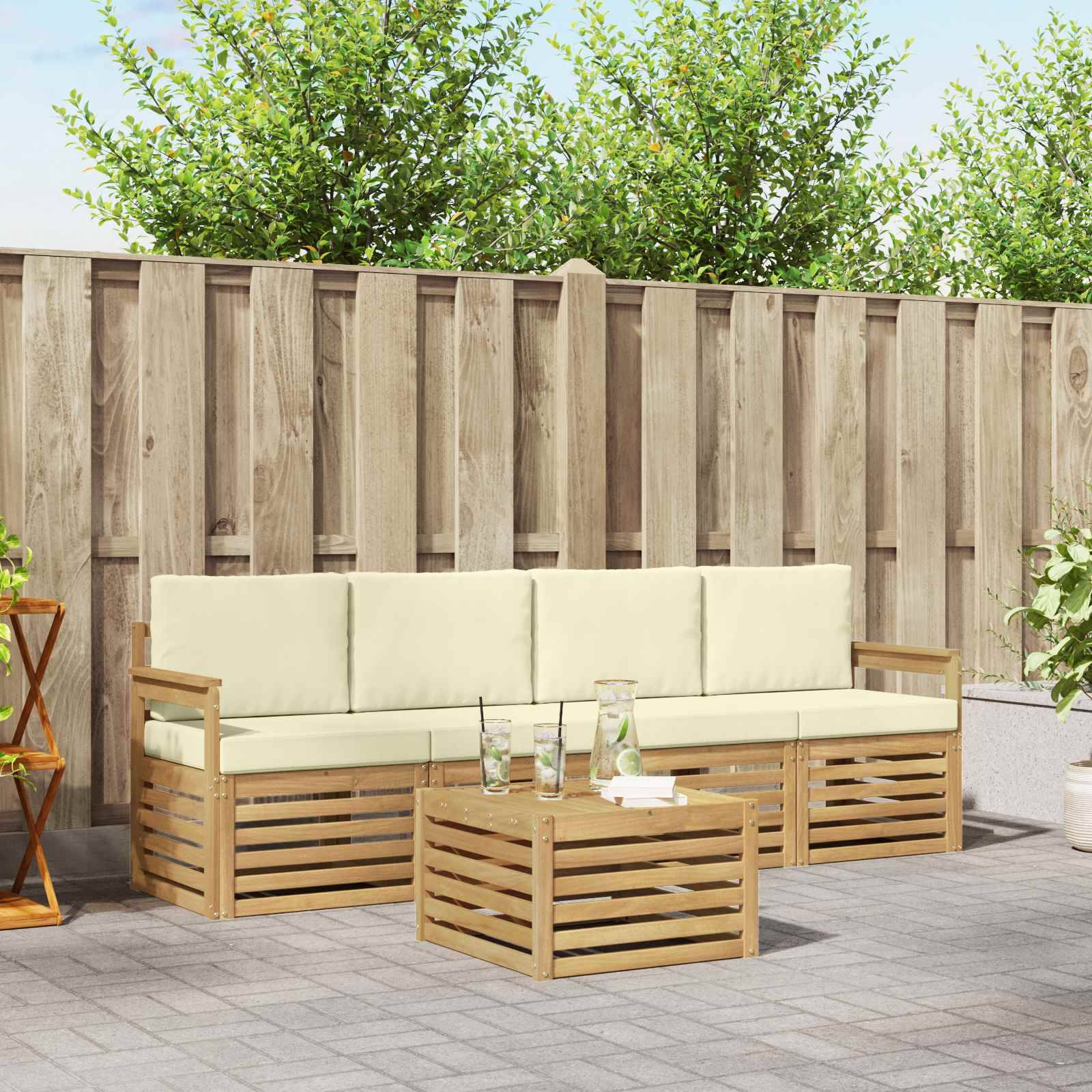 vidaXL Outdoor-Sofagarnitur mit Kissen 5 pcs Weiß und Creme Polyester