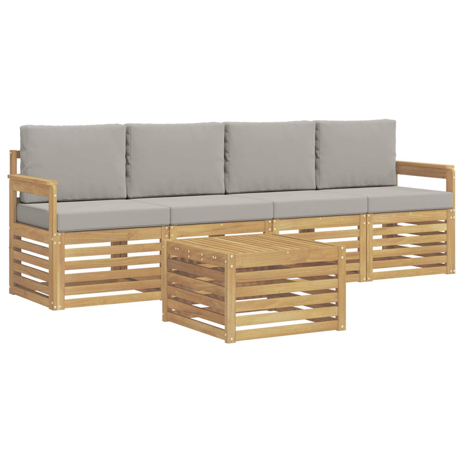vidaXL Outdoor-Sofagarnitur 5 pcs Weiß und Hellgrau Polyester