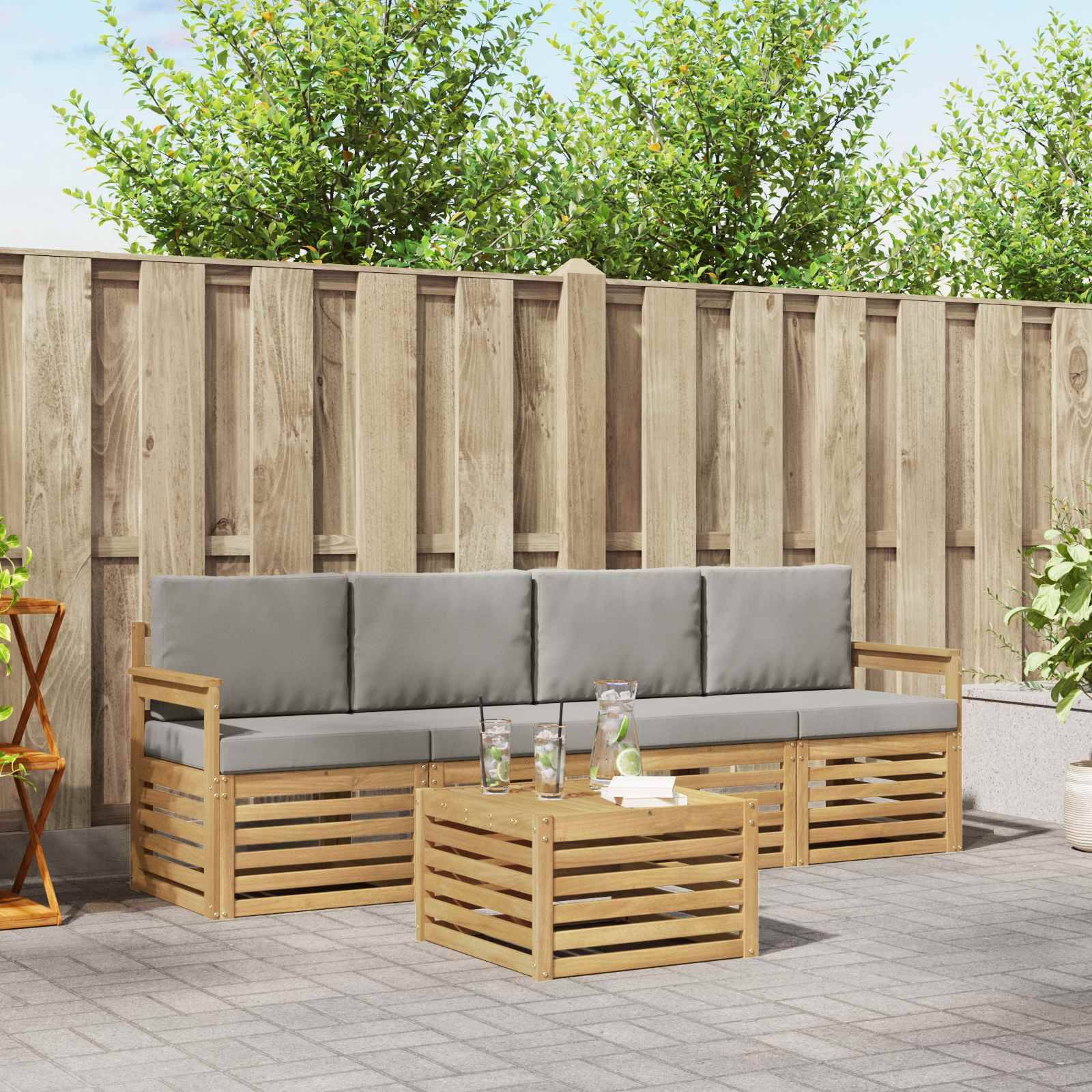 vidaXL Outdoor-Sofagarnitur 5 pcs Weiß und Hellgrau Polyester