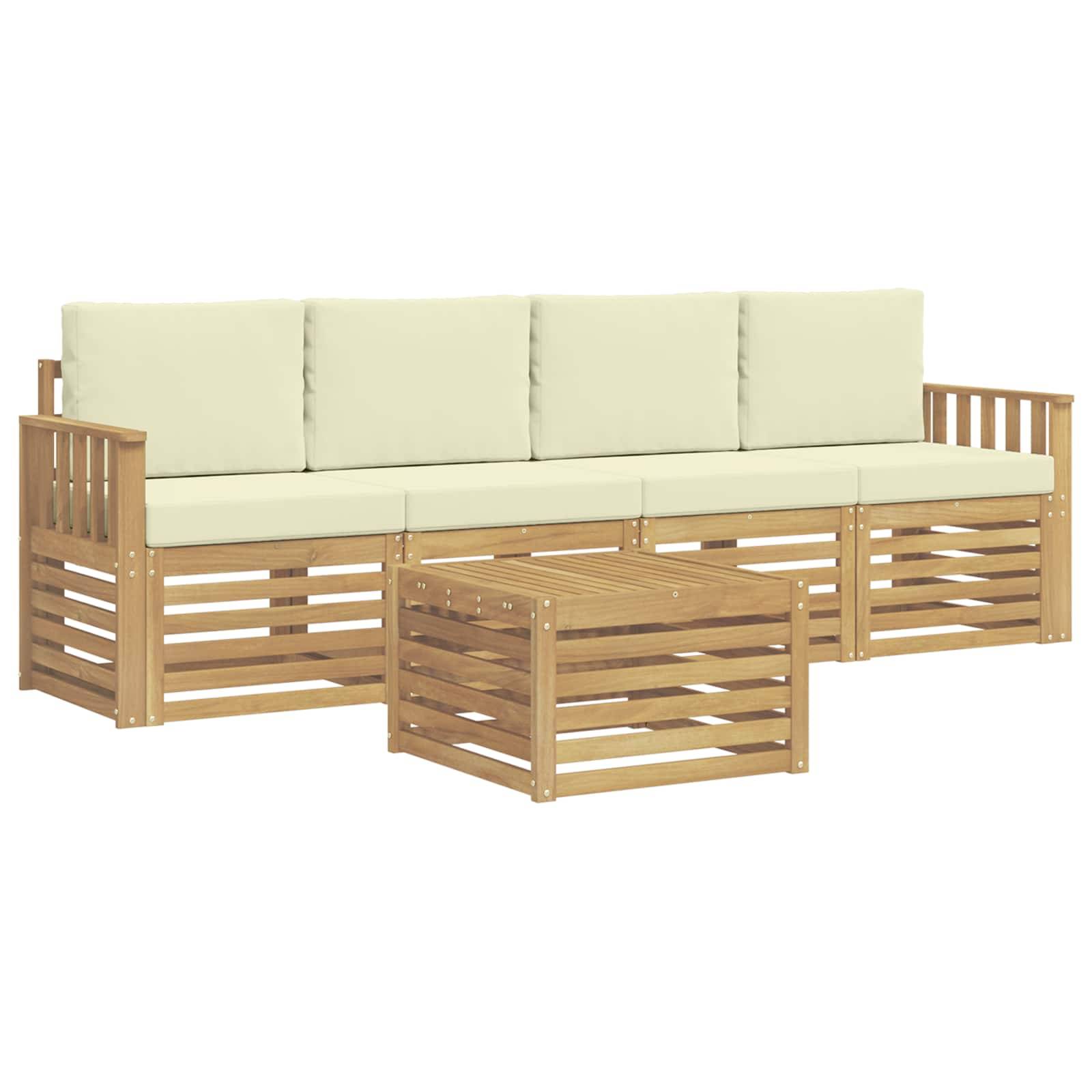 vidaXL Outdoor-Sofagarnitur mit Kissen 5 pcs Weiß und Creme Polyester