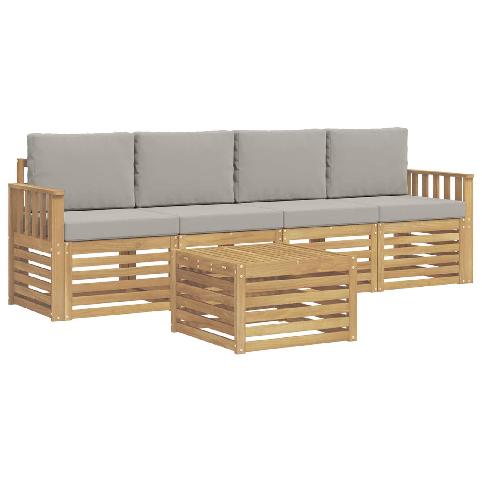 vidaXL Outdoor-Sofagarnitur 5 pcs Weiß und Hellgrau Polyester