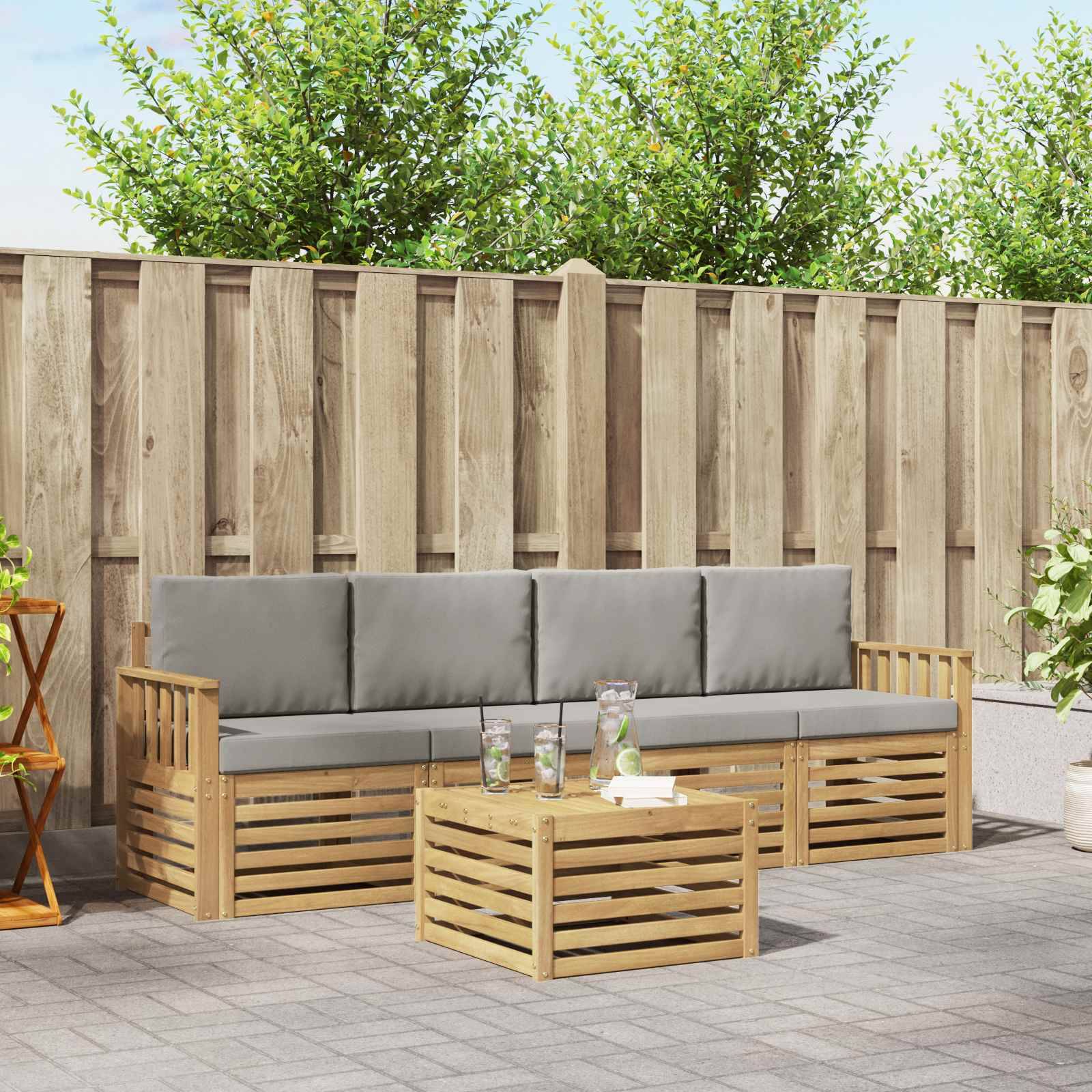 vidaXL Outdoor-Sofagarnitur 5 pcs Weiß und Hellgrau Polyester