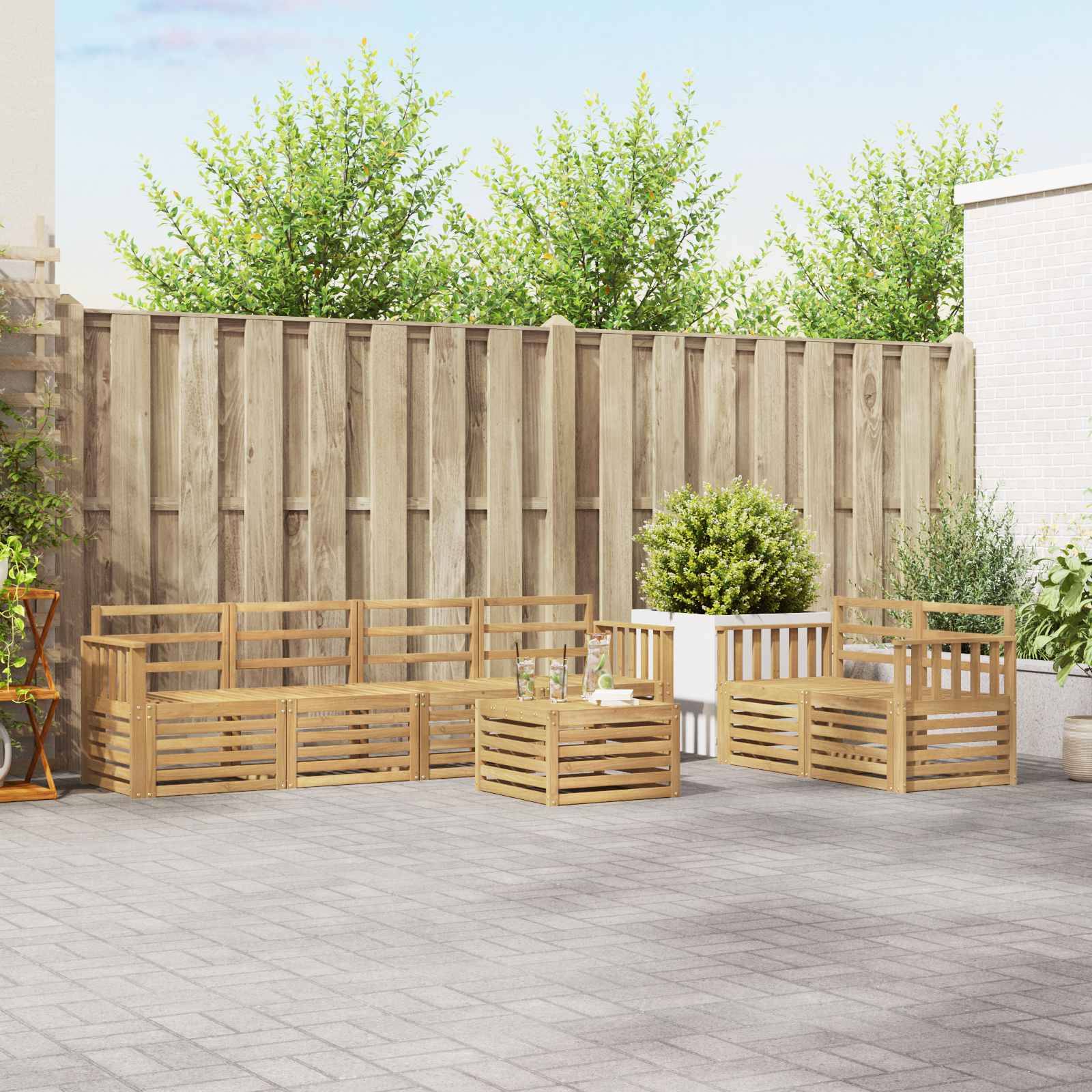 vidaXL Outdoor-Sofagarnitur 7 pcs Weiß Massivholz Akazie