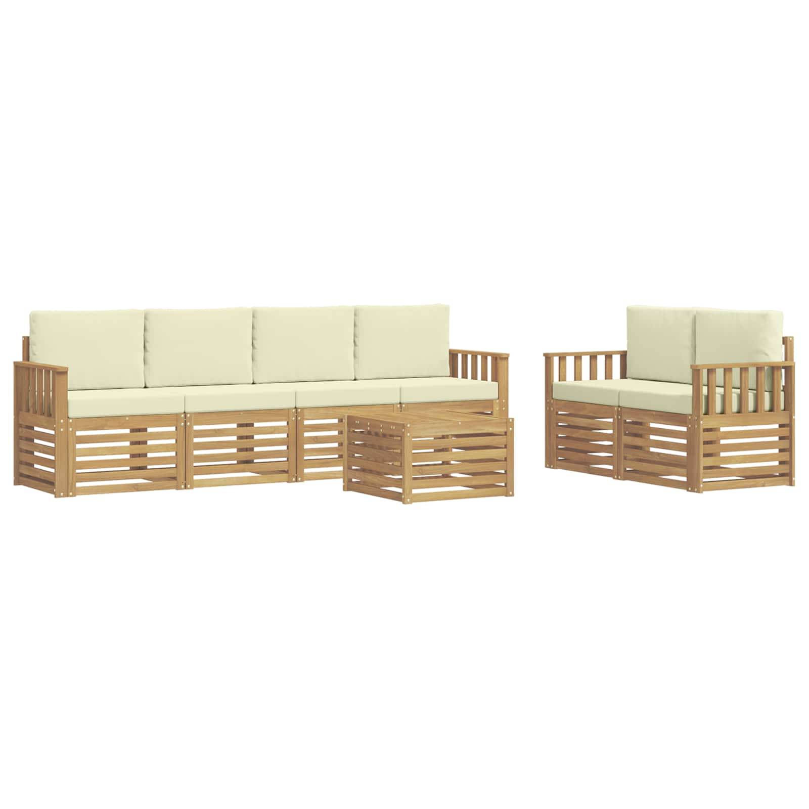 vidaXL Outdoor-Sofagarnitur mit Kissen 7 pcs Weiß und Creme Polyester