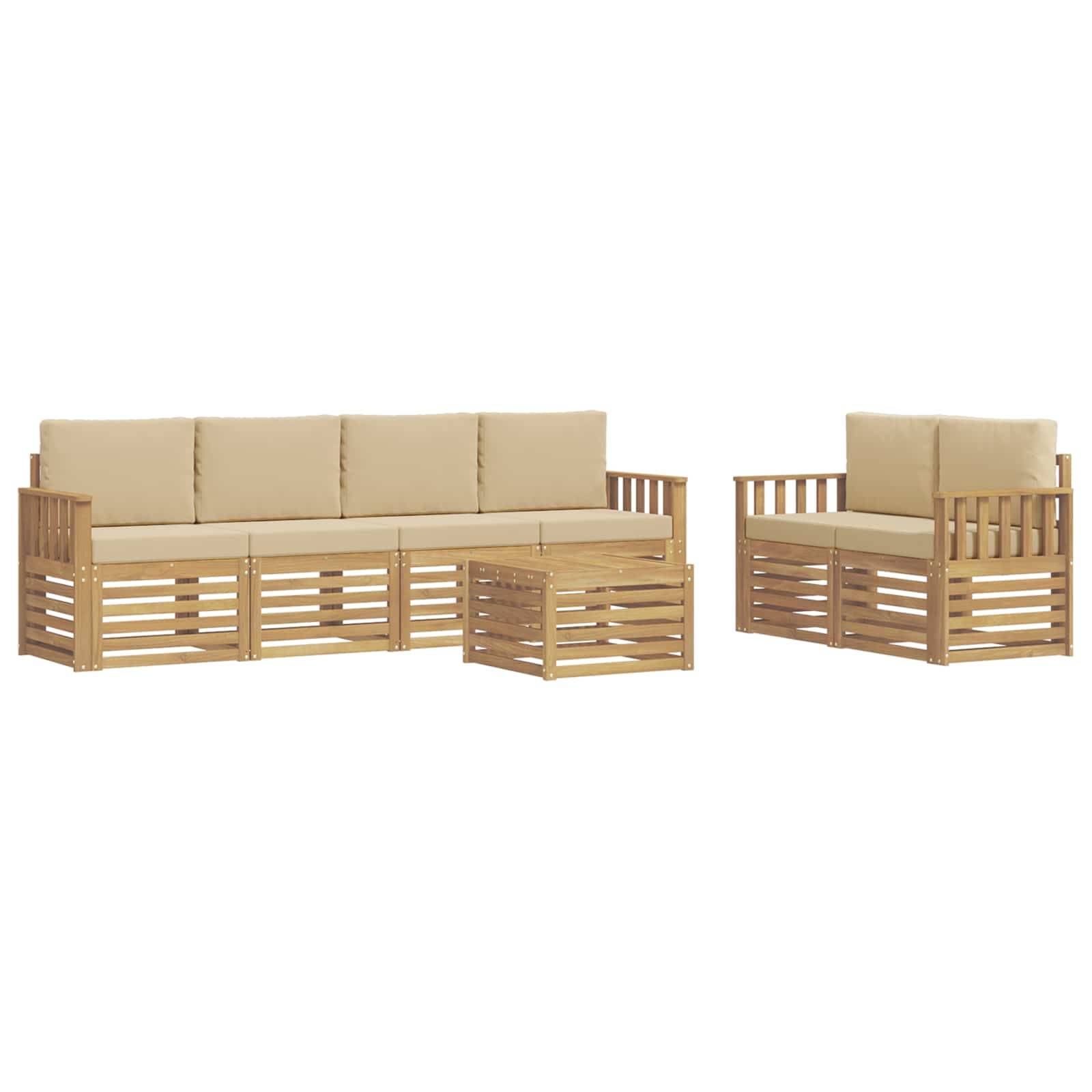 vidaXL Outdoor-Sofagarnitur mit Kissen 7 pcs Weiß und Beige Polyester