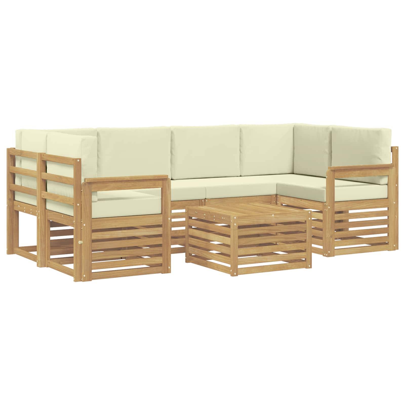 vidaXL Outdoor-Sofagarnitur mit Kissen 7 pcs Weiß und Creme Polyester