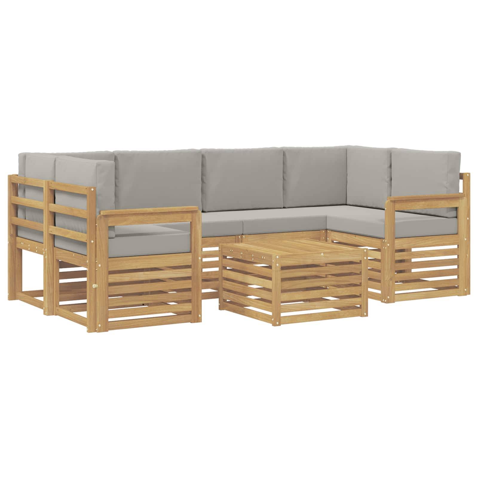 vidaXL Outdoor-Sofagarnitur 7 pcs Weiß und Hellgrau Polyester