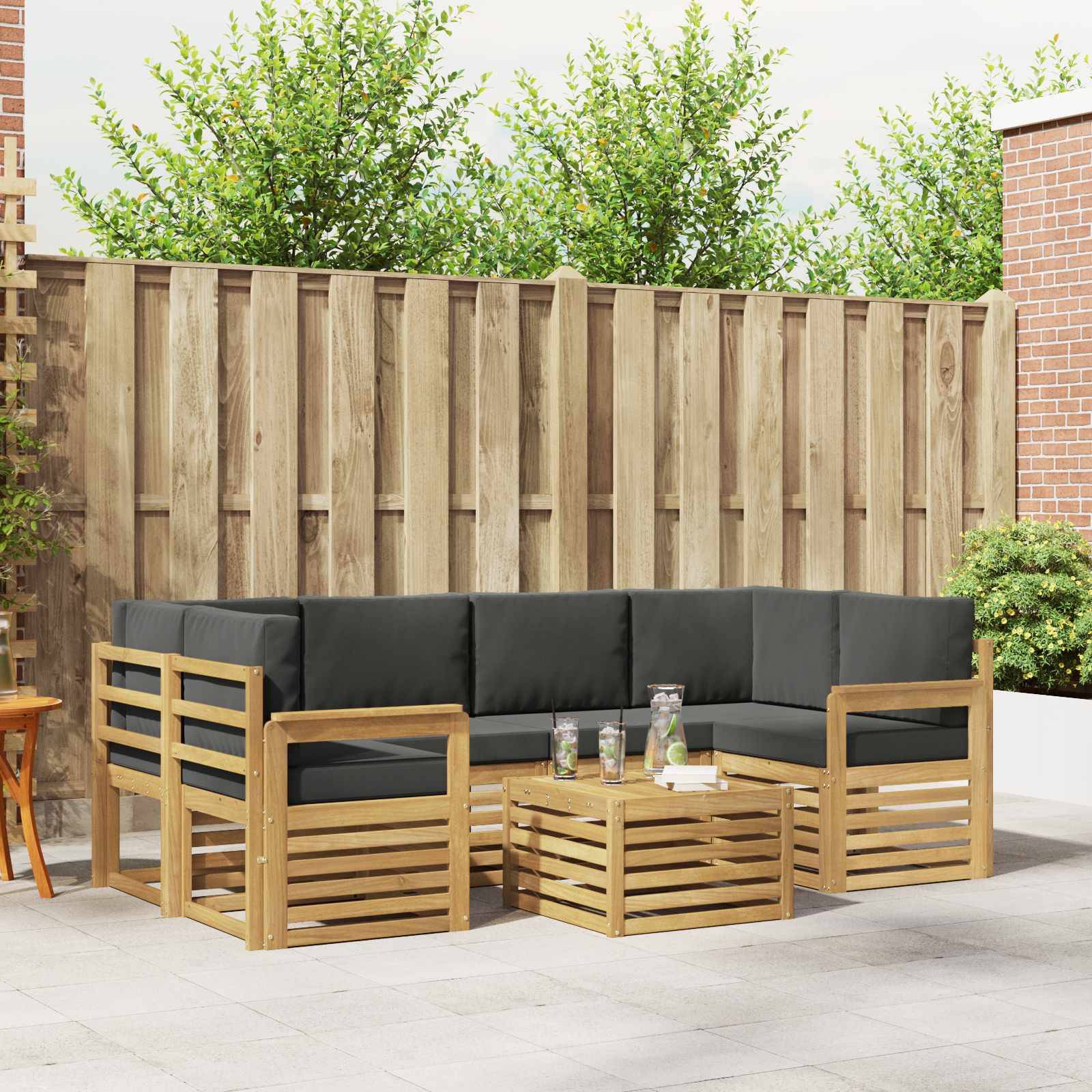 vidaXL Outdoor-Sofagarnitur 7 pcs Weiß und Anthrazit Polyester