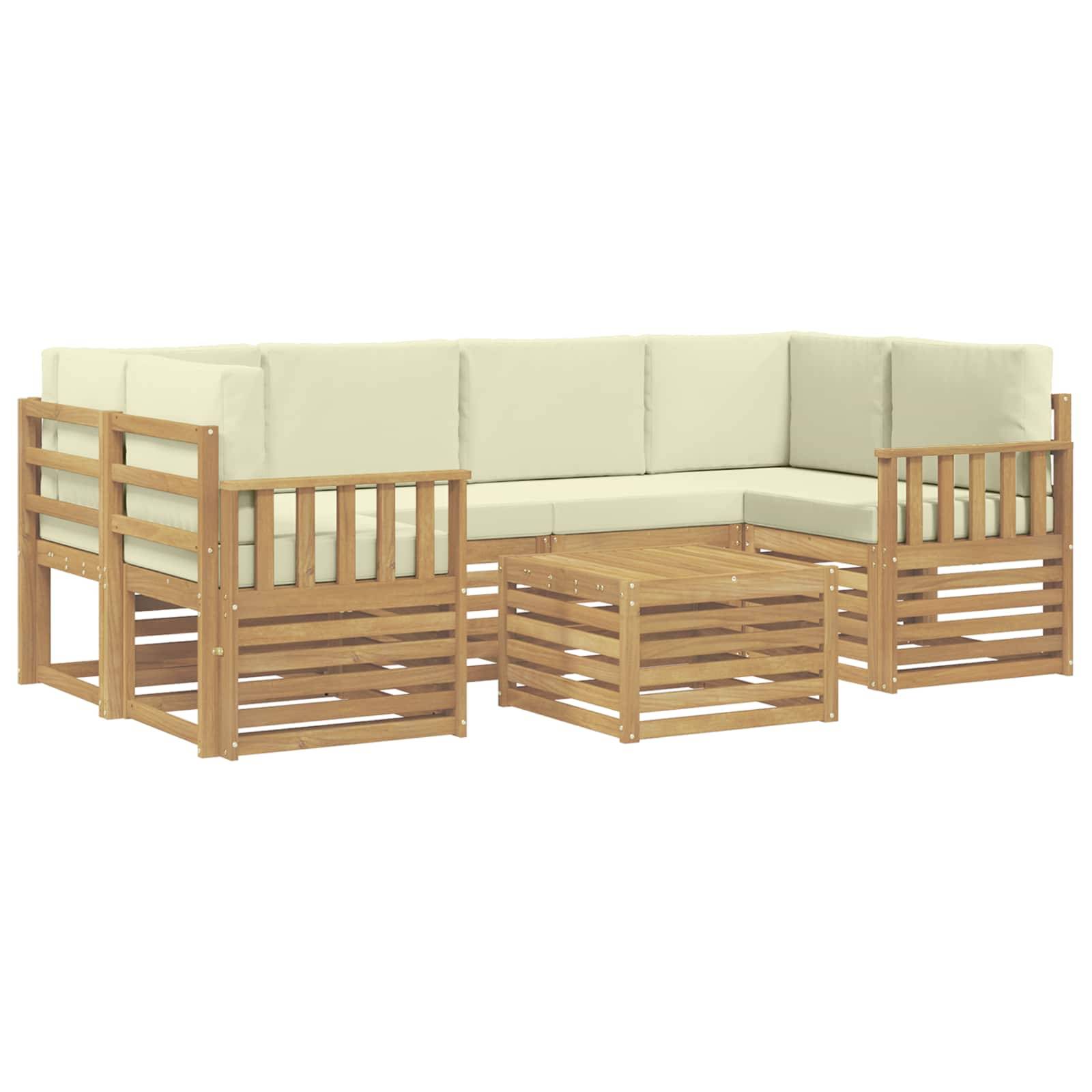 vidaXL Outdoor-Sofagarnitur mit Kissen 7 pcs Weiß und Creme Polyester
