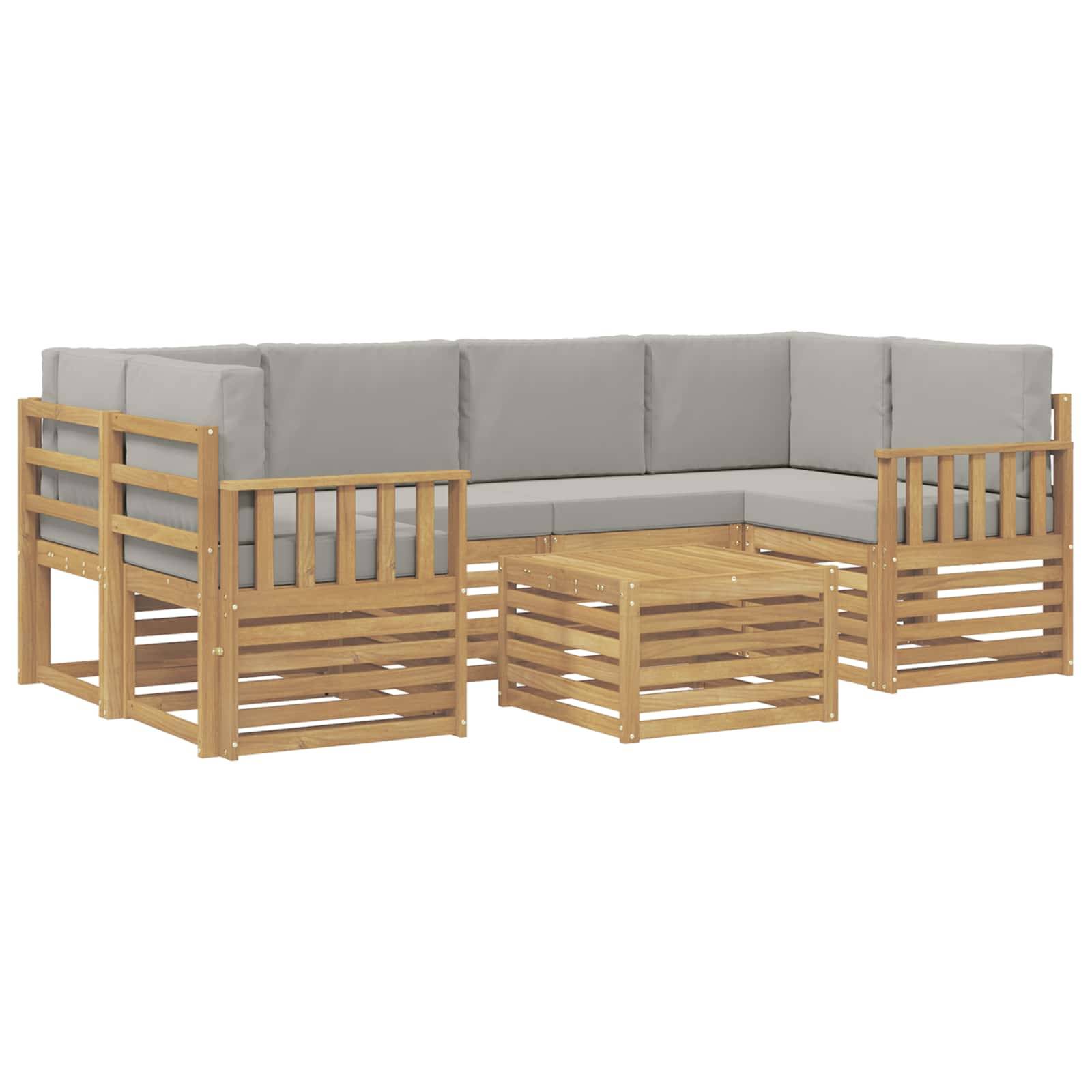 vidaXL Outdoor-Sofagarnitur 7 pcs Weiß und Hellgrau Polyester