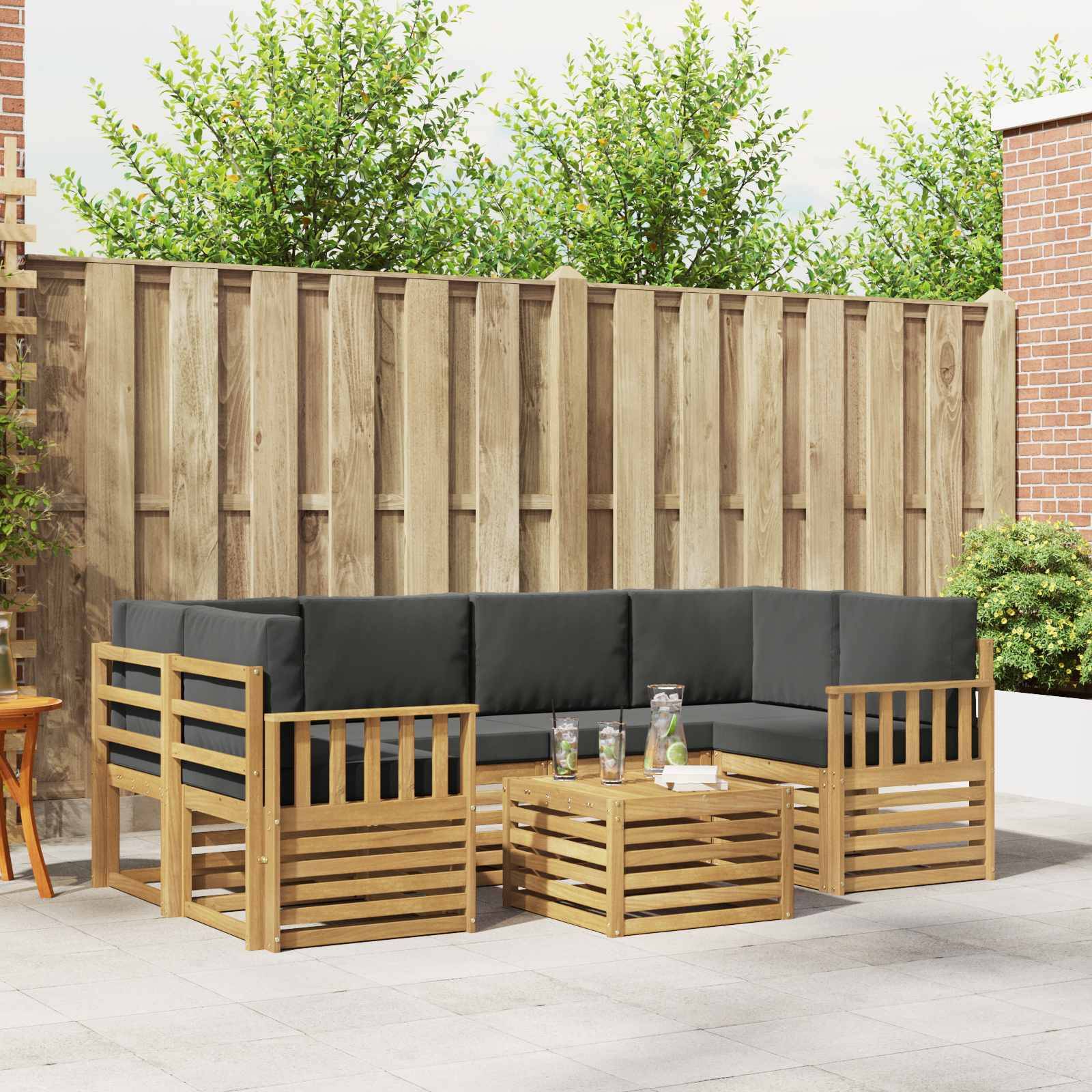 vidaXL Outdoor-Sofagarnitur 7 pcs Weiß und Anthrazit Polyester