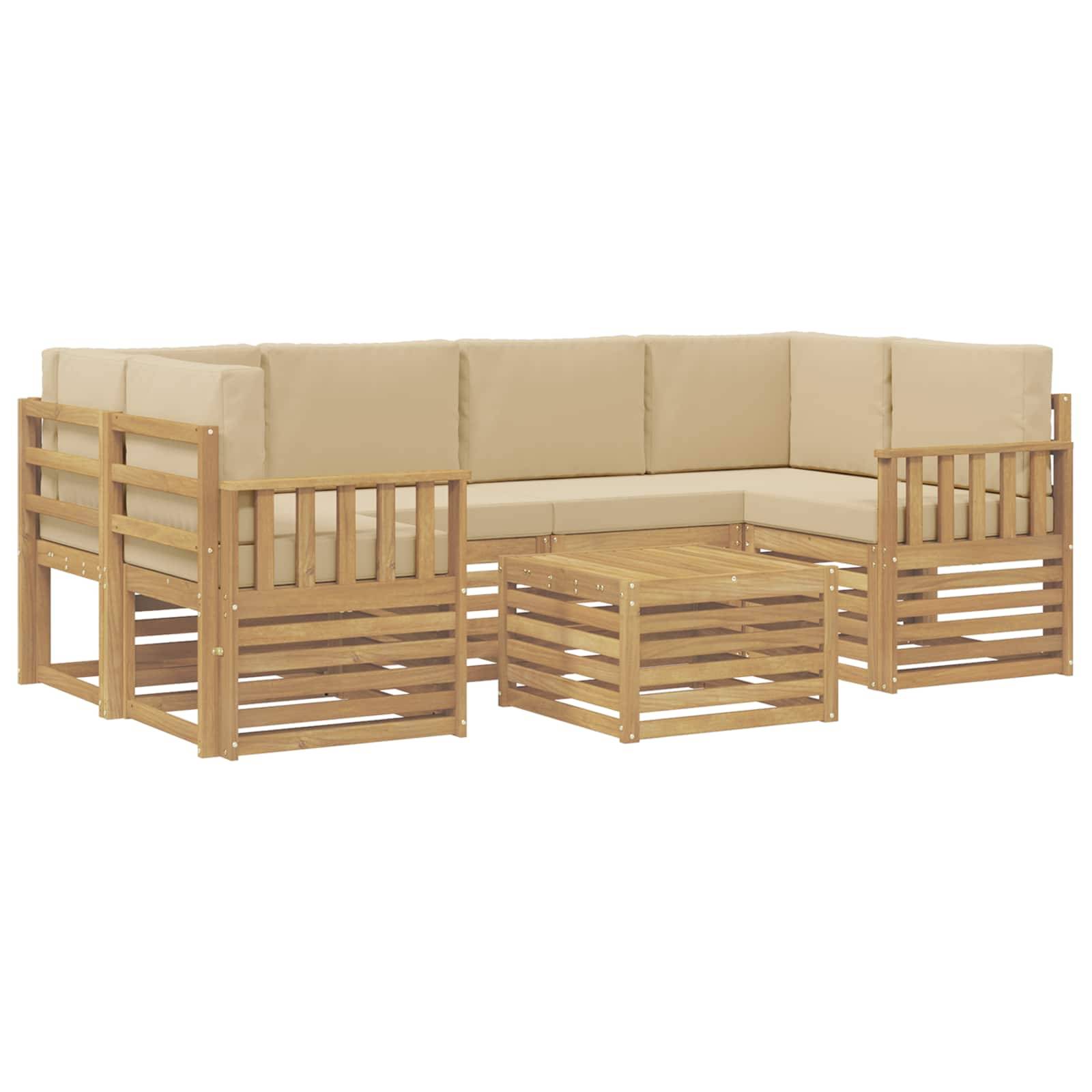 vidaXL Outdoor-Sofagarnitur mit Kissen 7 pcs Weiß und Beige Polyester