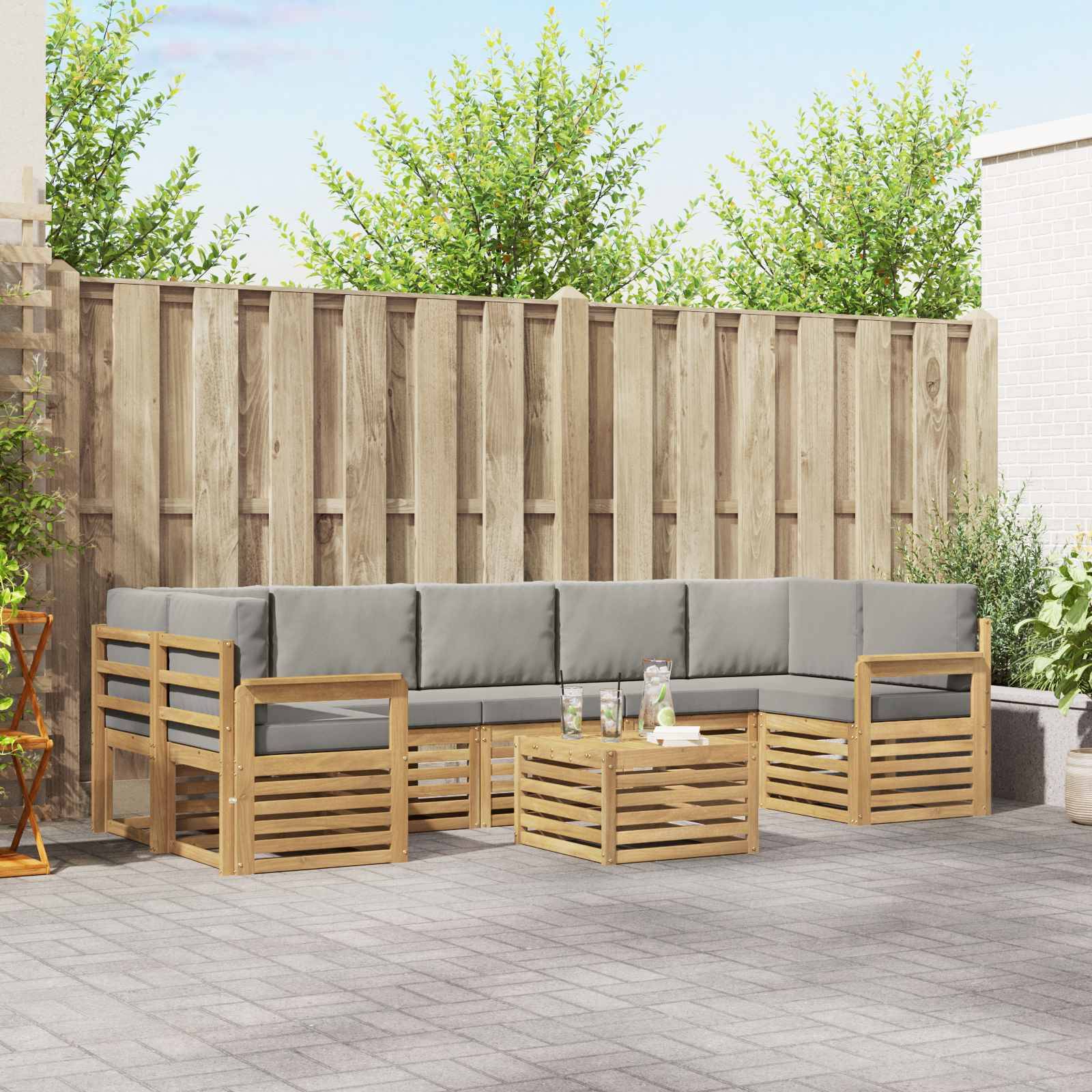vidaXL Outdoor-Sofagarnitur 8 pcs Weiß und Hellgrau Polyester