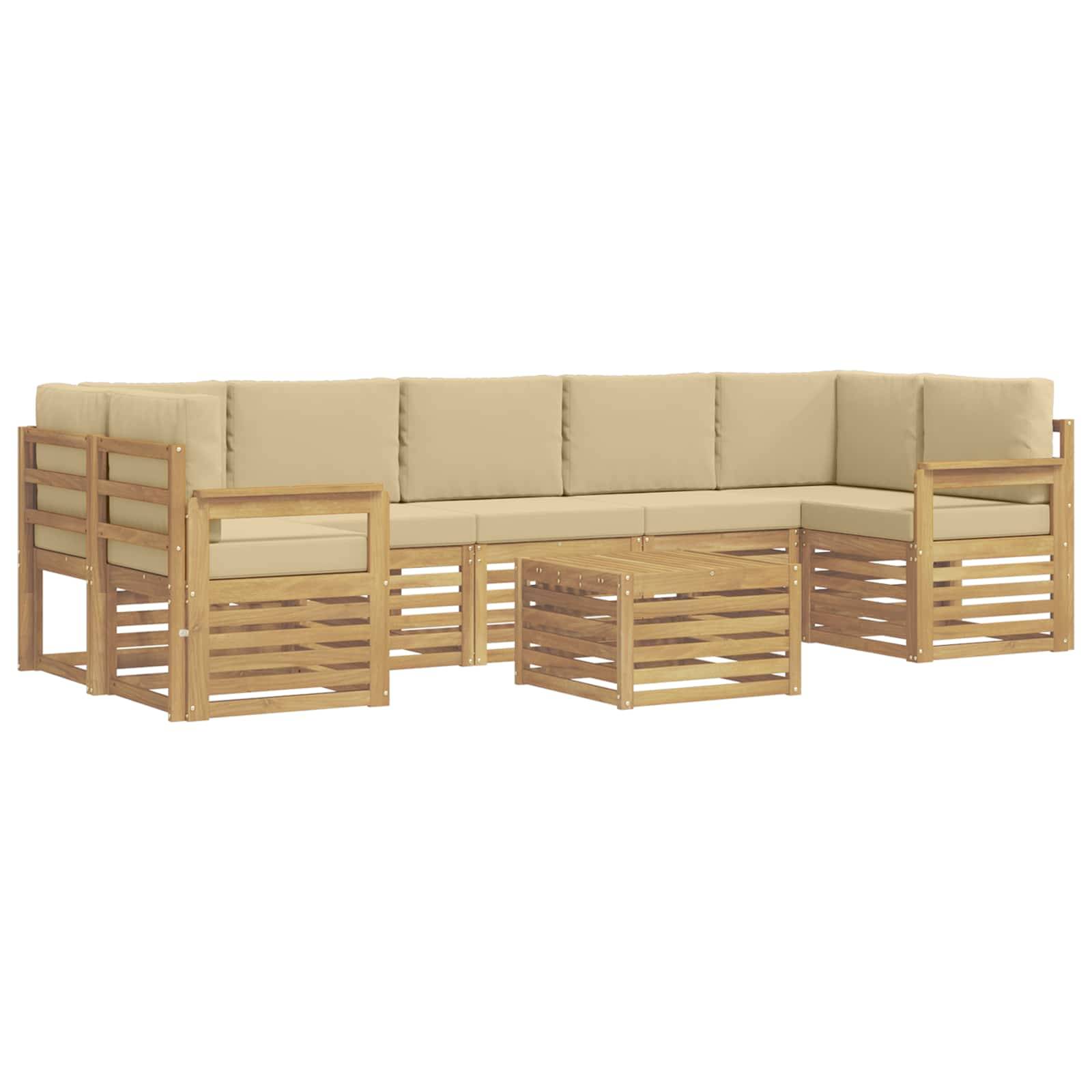 vidaXL Outdoor-Sofagarnitur mit Kissen 8 pcs Weiß und Beige Polyester