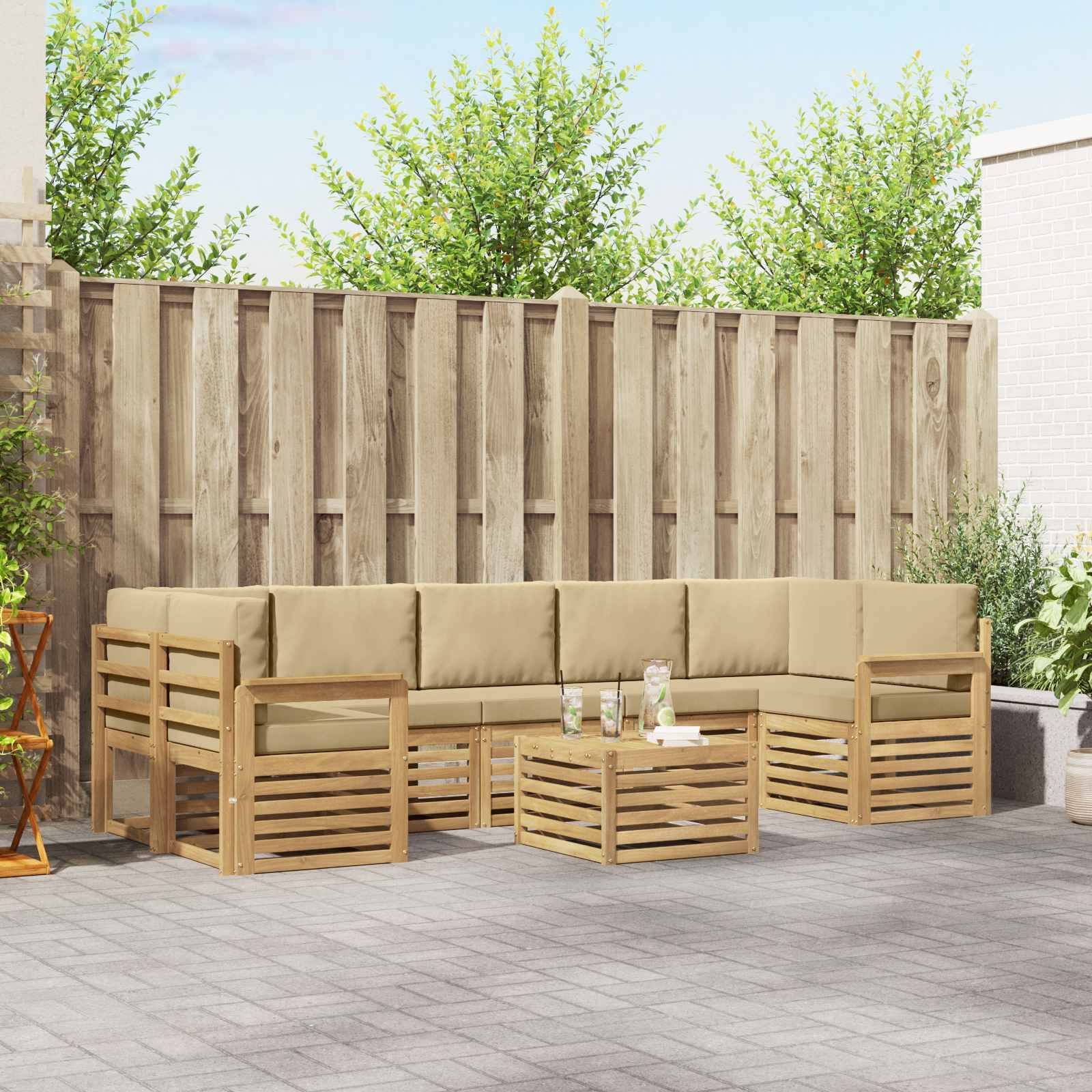 vidaXL Outdoor-Sofagarnitur mit Kissen 8 pcs Weiß und Beige Polyester
