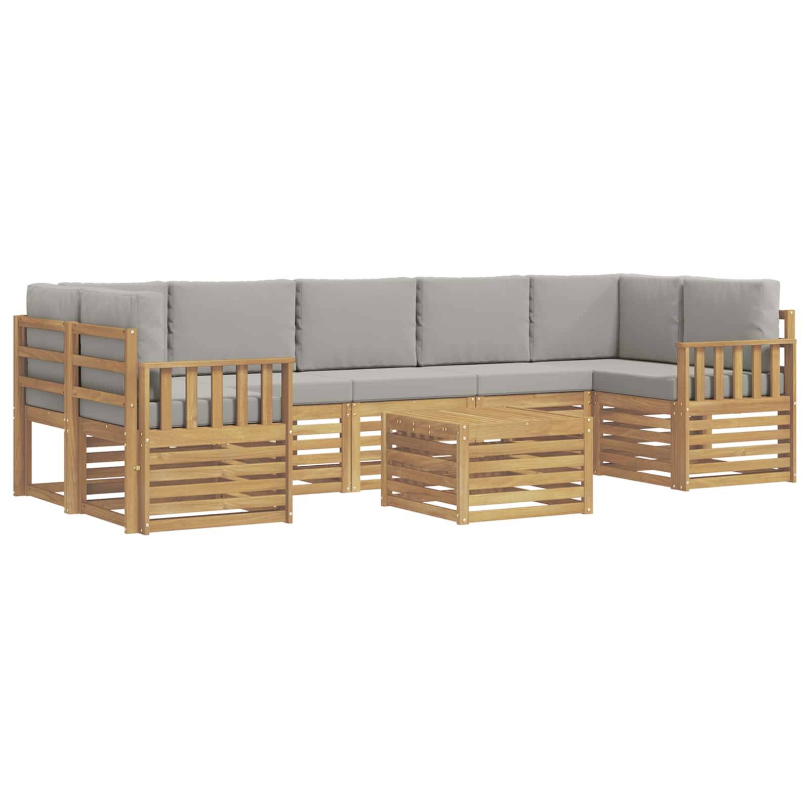 vidaXL Outdoor-Sofagarnitur 8 pcs Weiß und Hellgrau Polyester