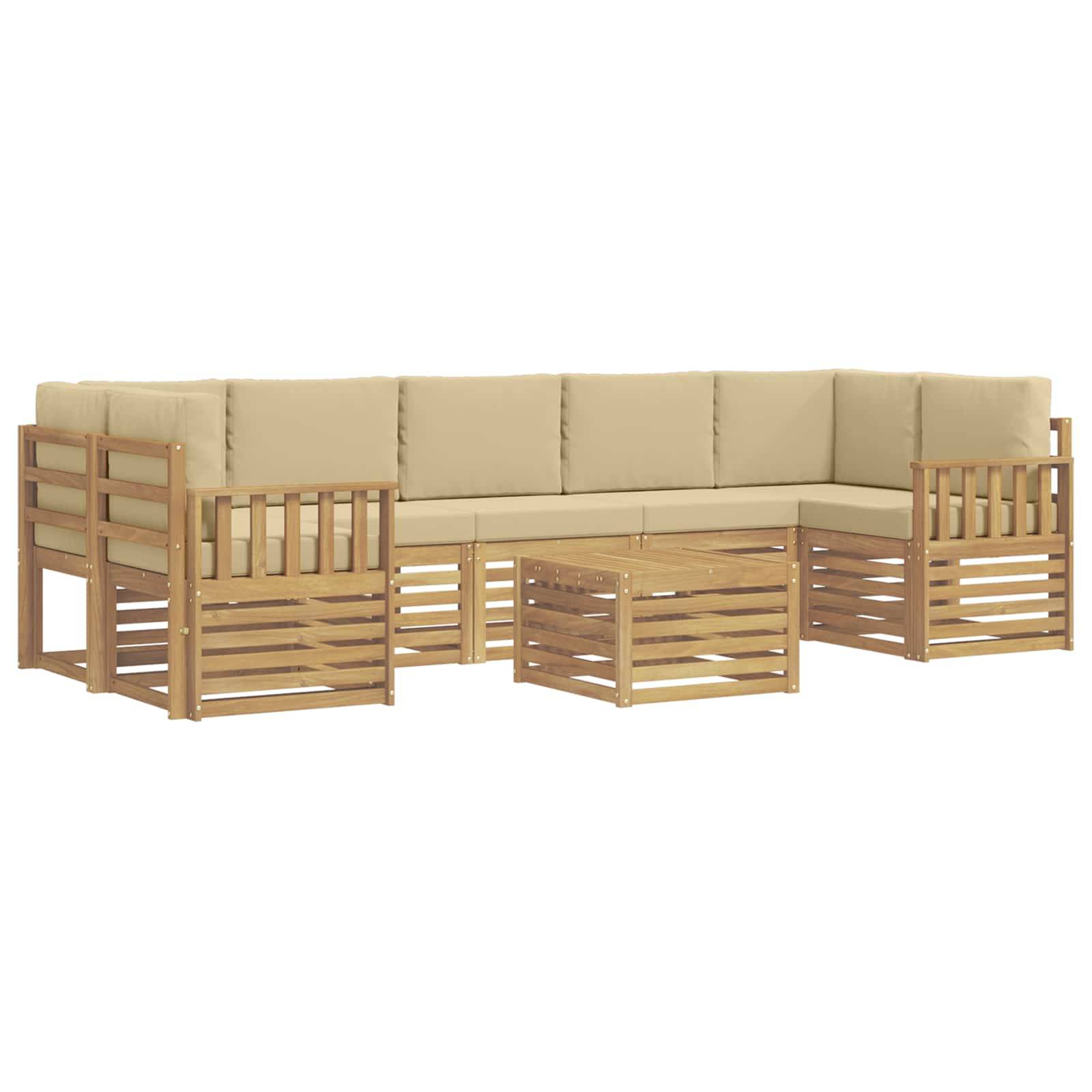 vidaXL Outdoor-Sofagarnitur mit Kissen 8 pcs Weiß und Beige Polyester