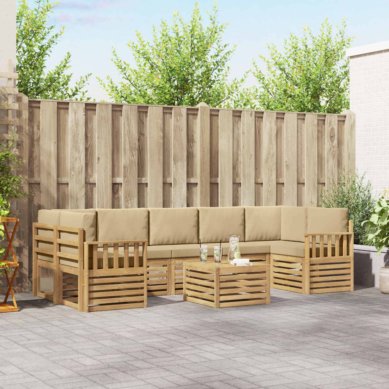 vidaXL Outdoor-Sofagarnitur mit Kissen 8 pcs Weiß und Beige Polyester