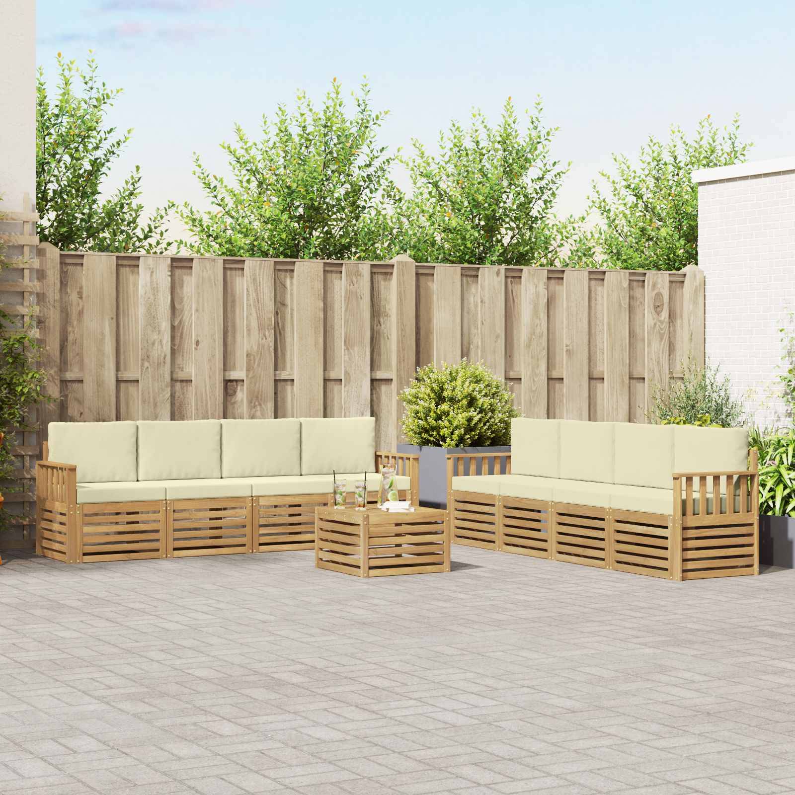 vidaXL Outdoor-Sofagarnitur 9 pcs Weiß und Creme 59 x 59 x 37 cm