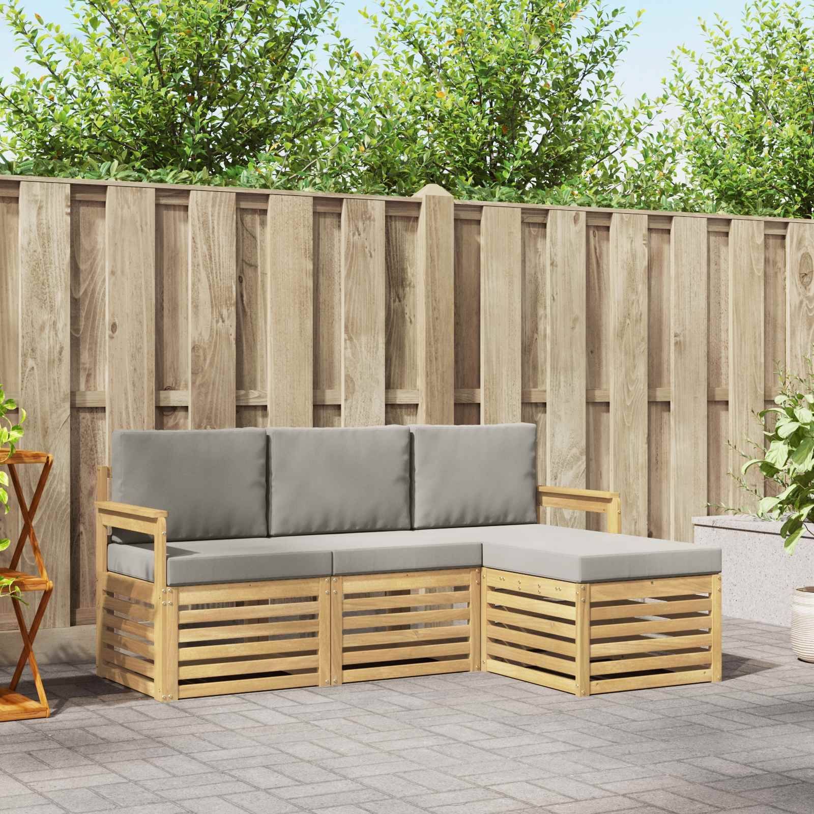 vidaXL Outdoor-Sofagarnitur 4 pcs Weiß und Hellgrau