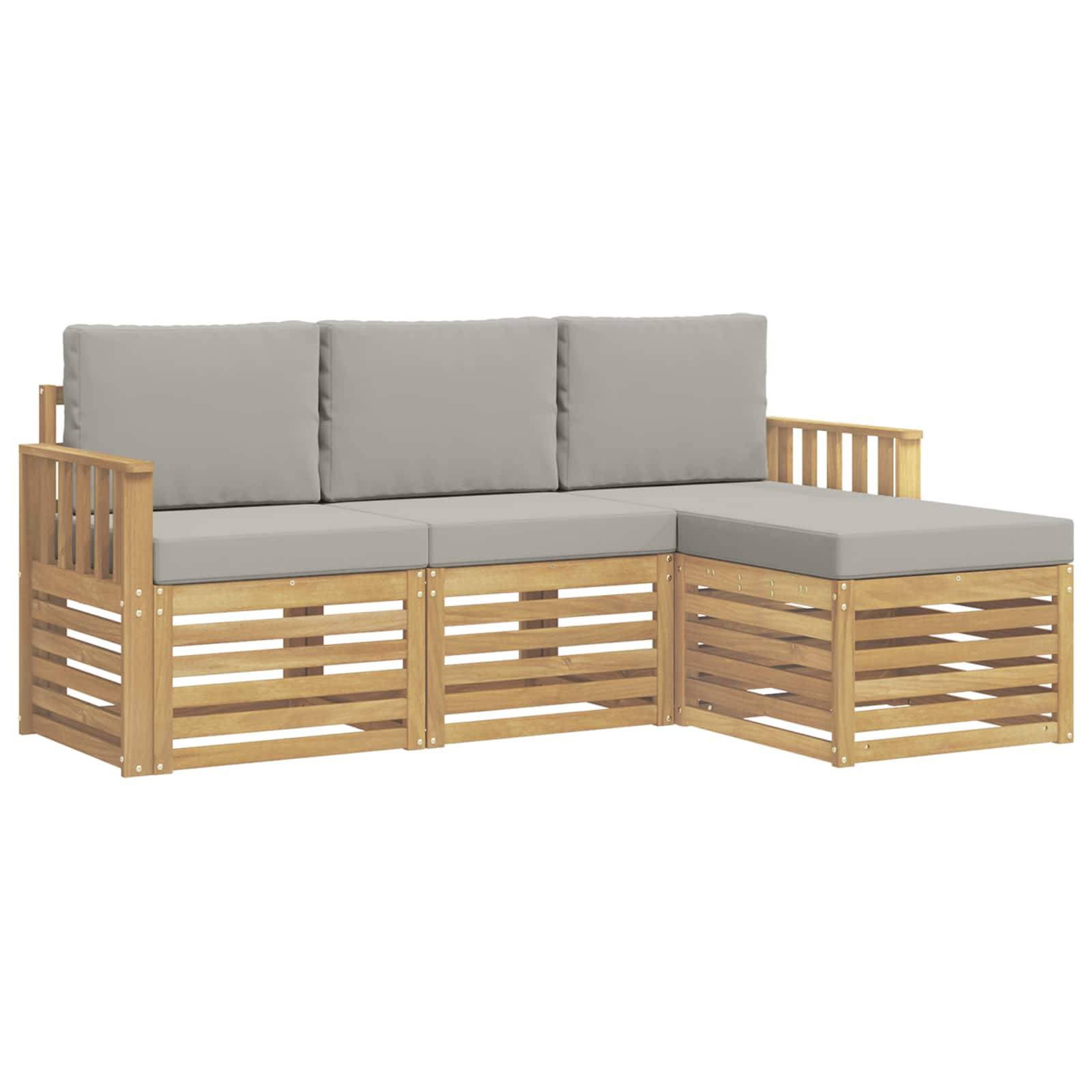 vidaXL Outdoor-Sofagarnitur 4 pcs Weiß und Hellgrau